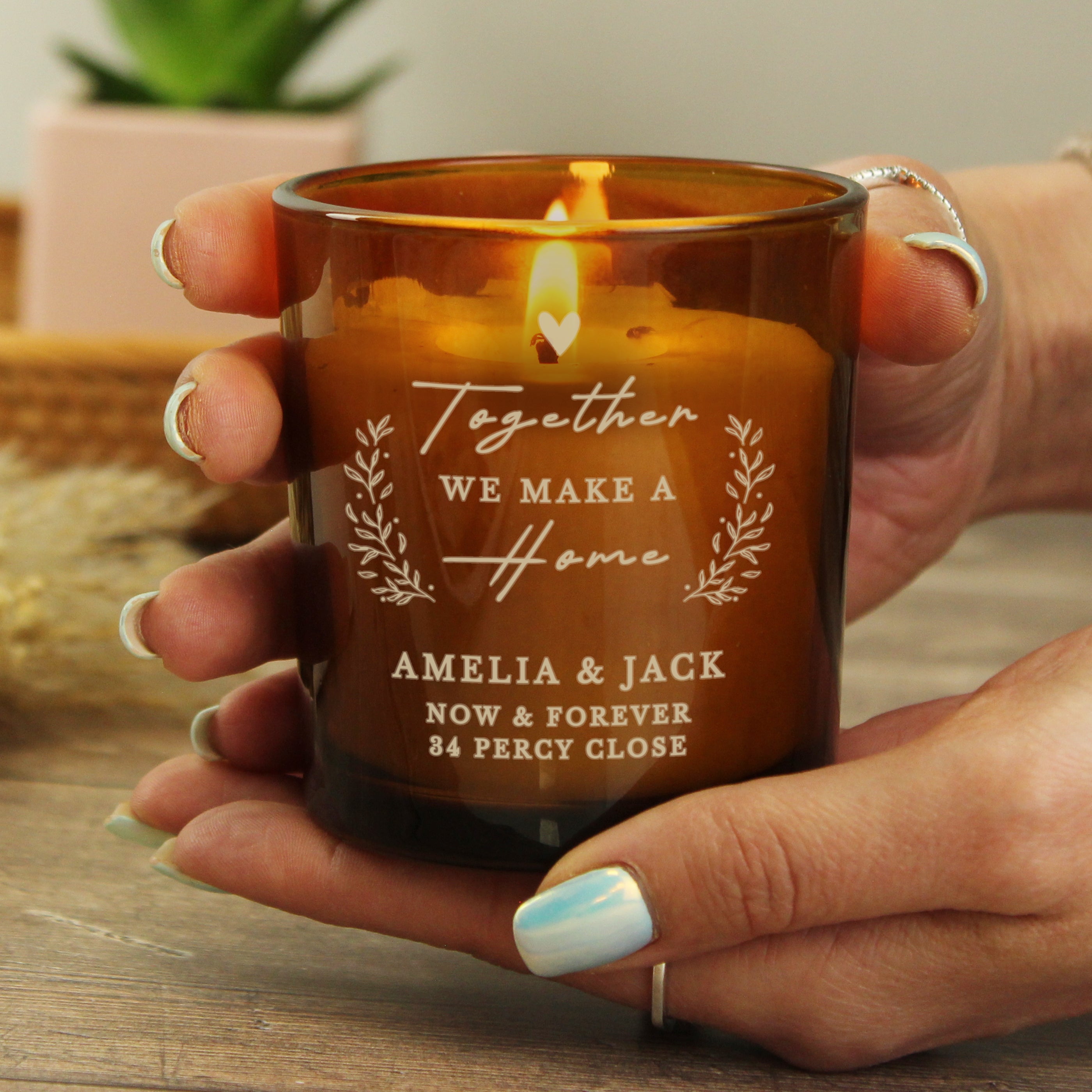 Personalised Home Amber Glass Candle