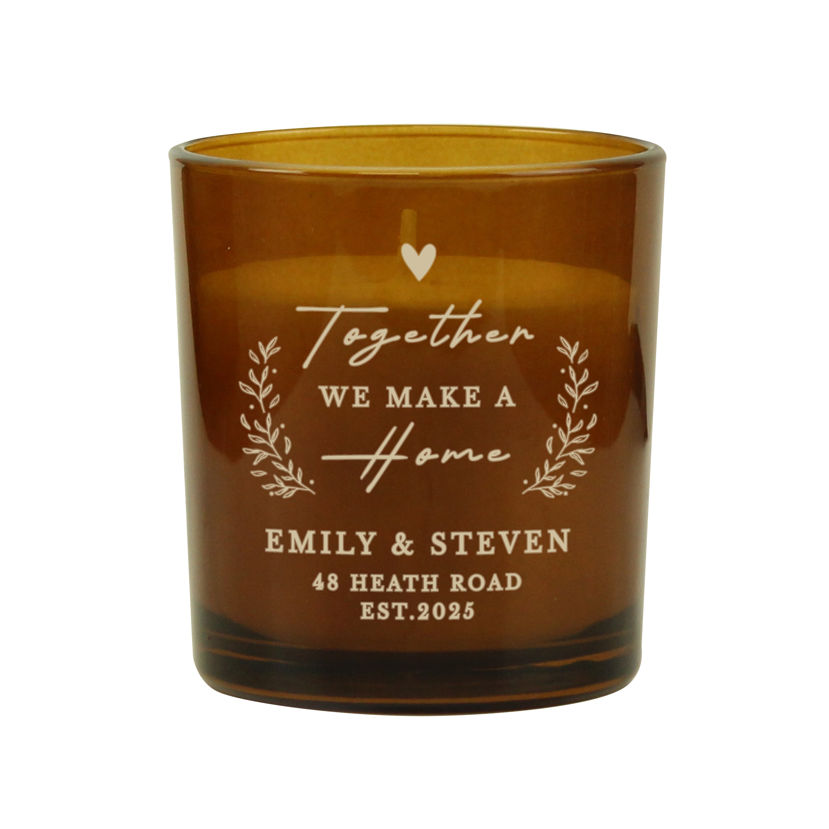 Personalised Home Amber Glass Candle