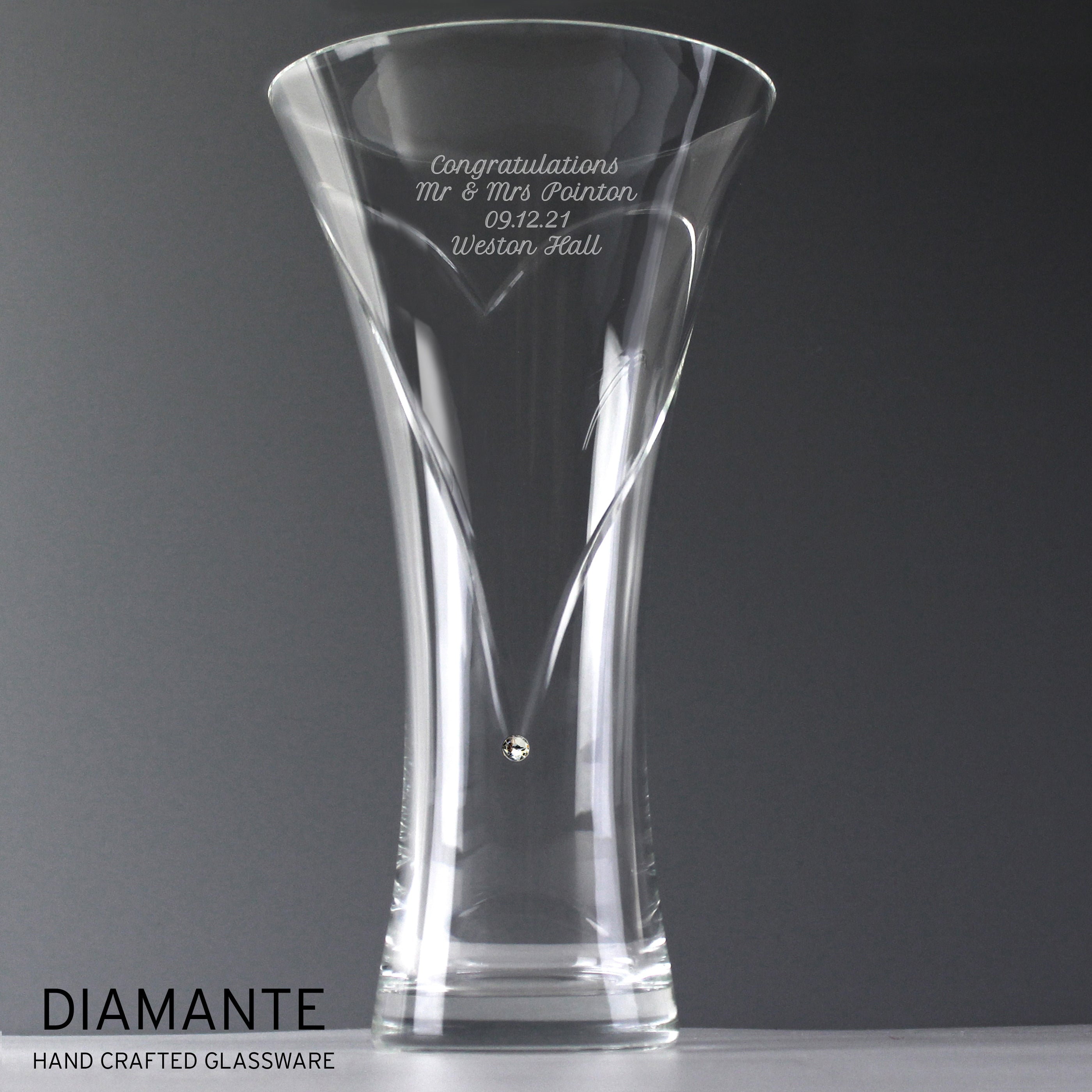 Personalised Large Hand Cut Diamante Heart Vase