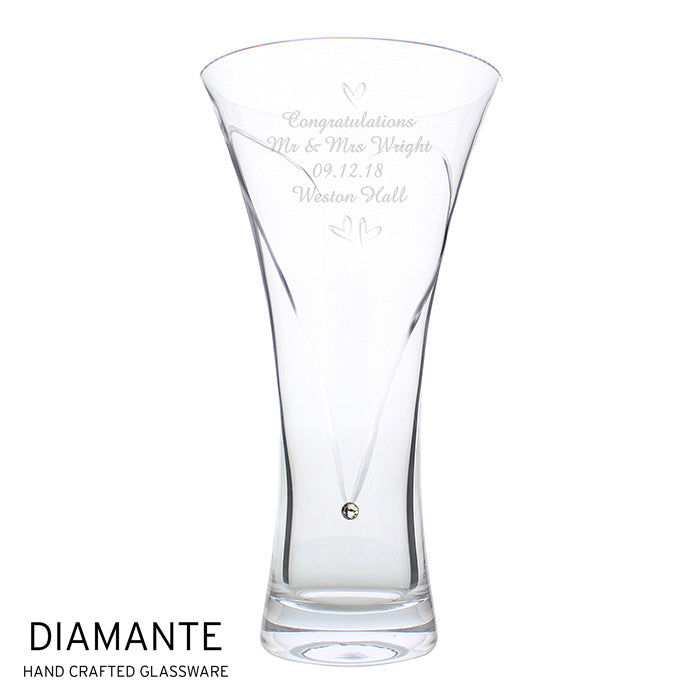 Personalised Large Hand Cut Little Hearts Diamante Vase