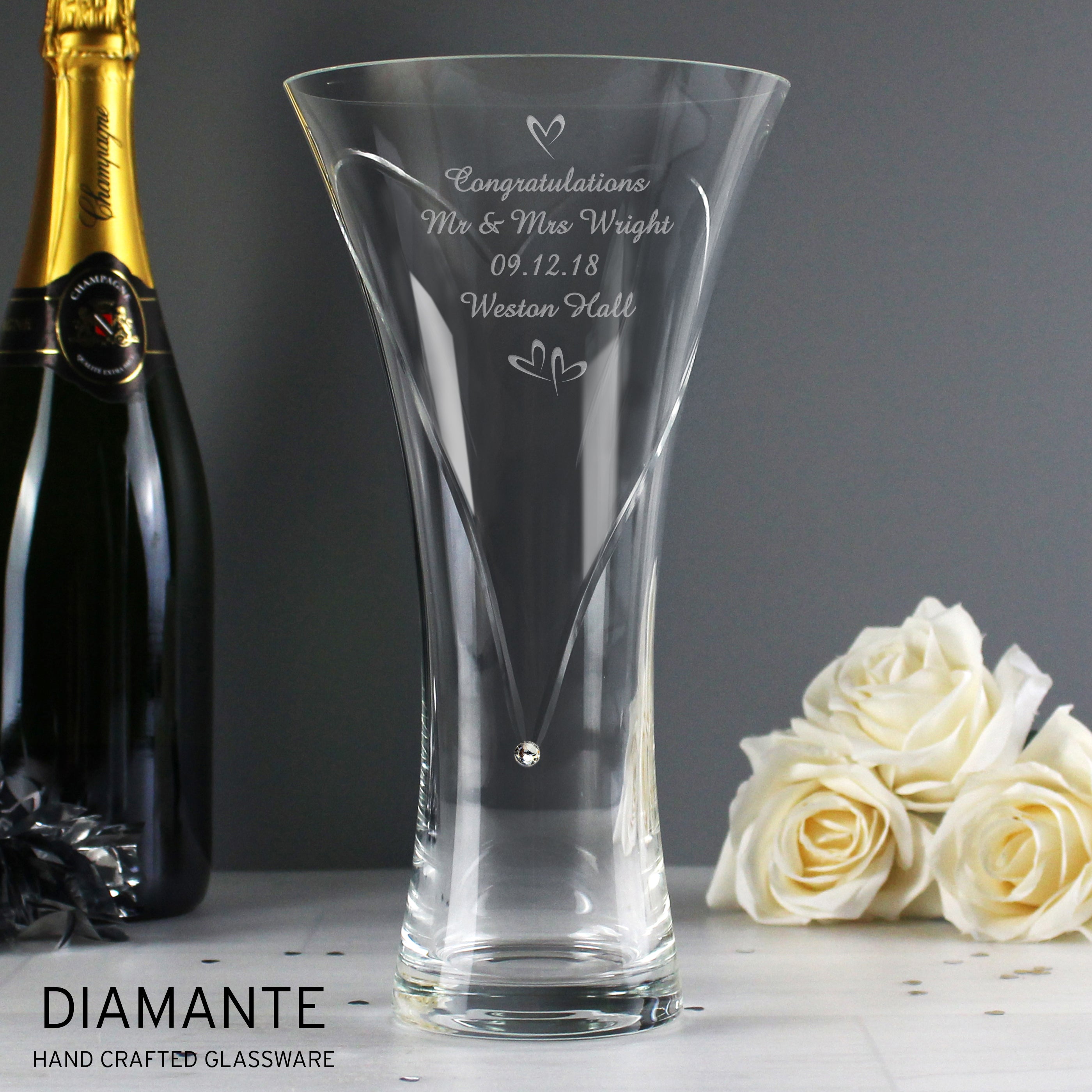 Personalised Large Hand Cut Little Hearts Diamante Vase