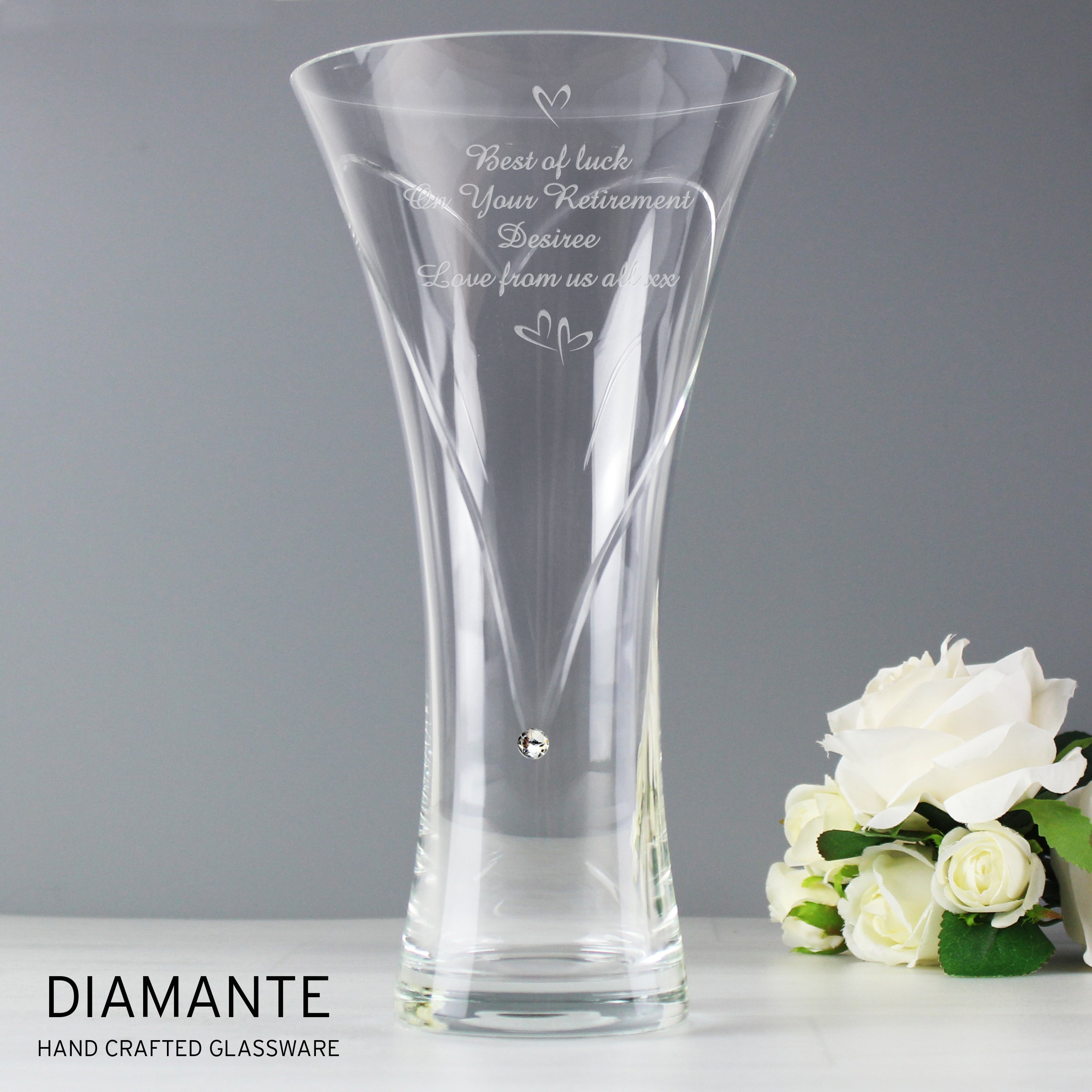 Personalised Large Hand Cut Little Hearts Diamante Vase