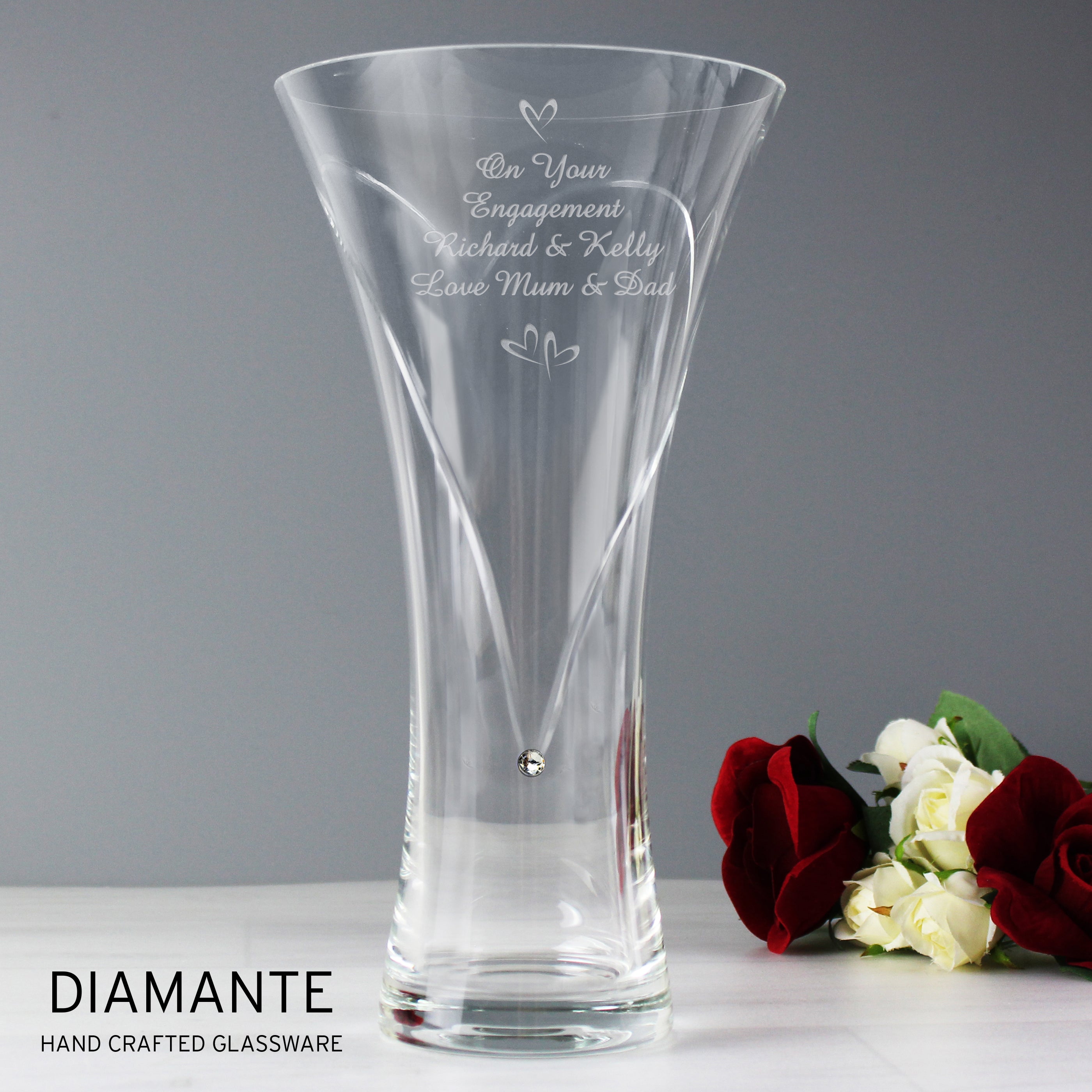 Personalised Large Hand Cut Little Hearts Diamante Vase