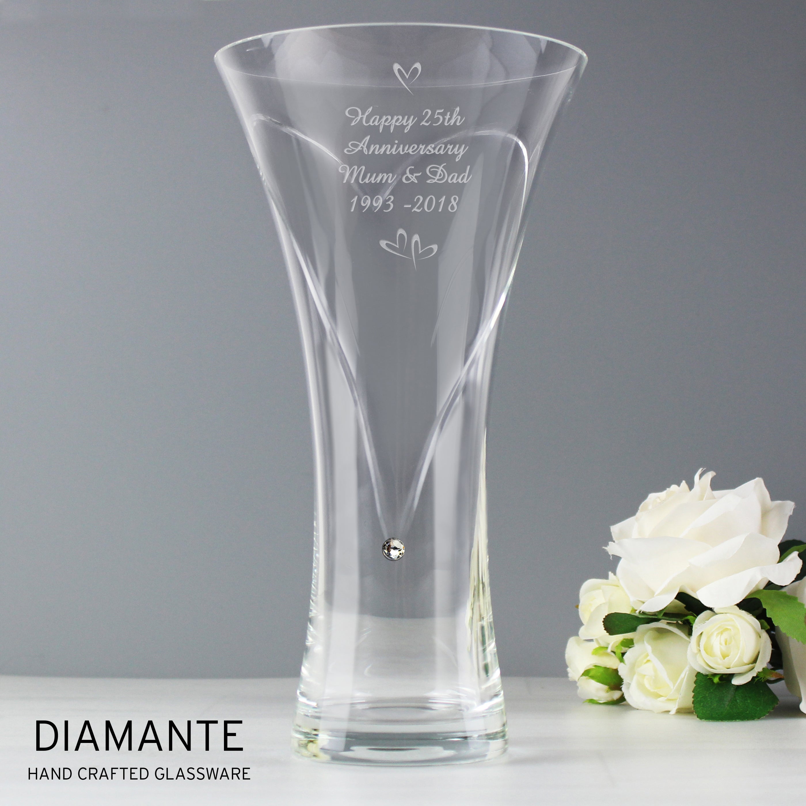 Personalised Large Hand Cut Little Hearts Diamante Vase