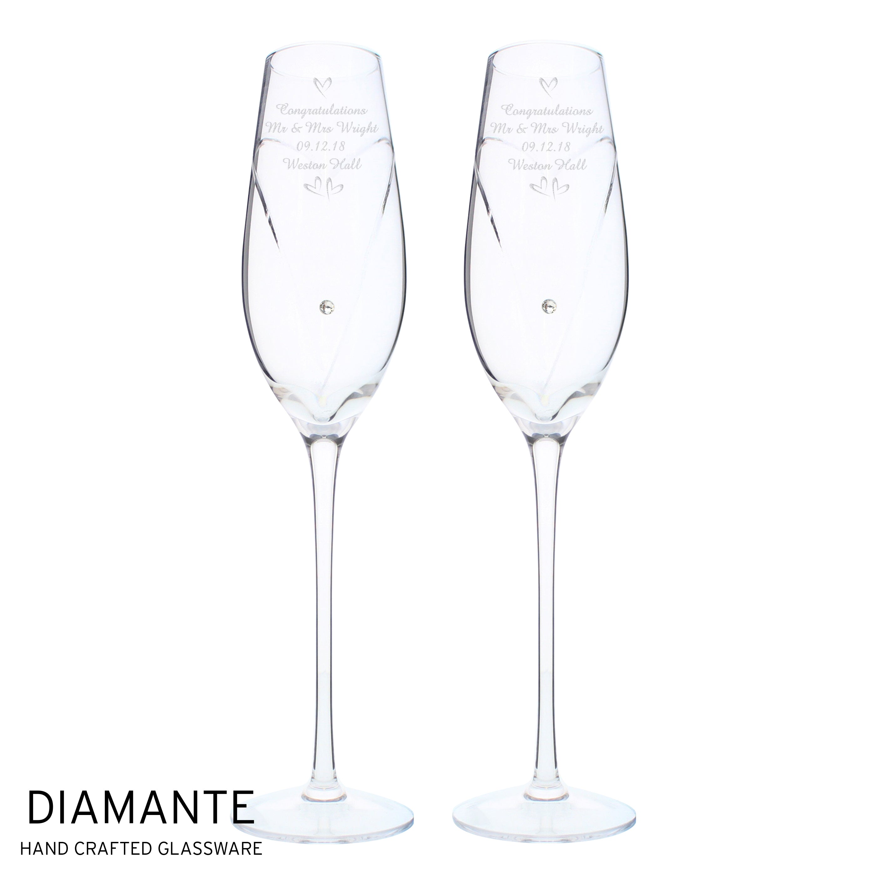 Personalised Hand Cut Little Hearts Pair of Flutes with Gift Box