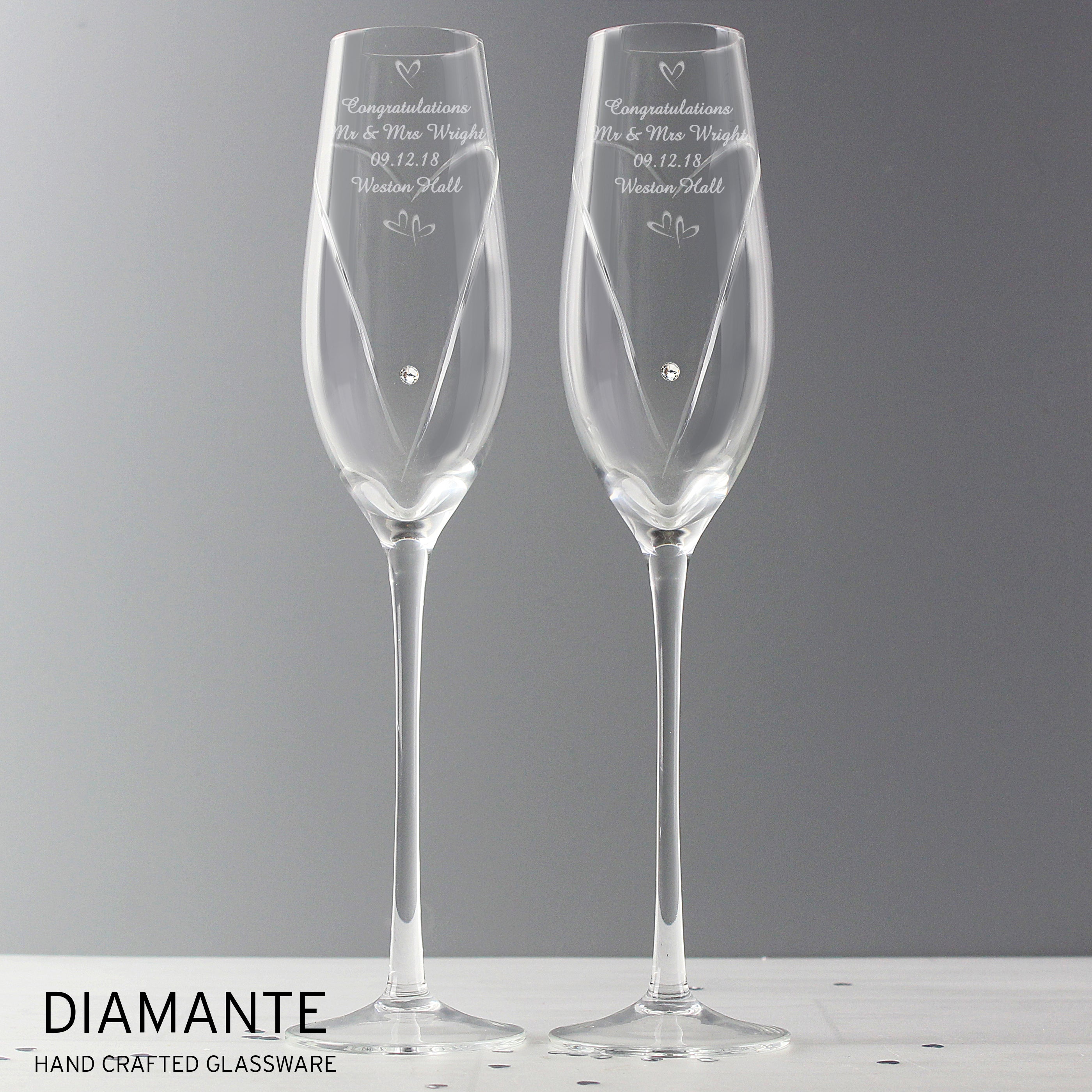 Personalised Hand Cut Little Hearts Pair of Flutes with Gift Box