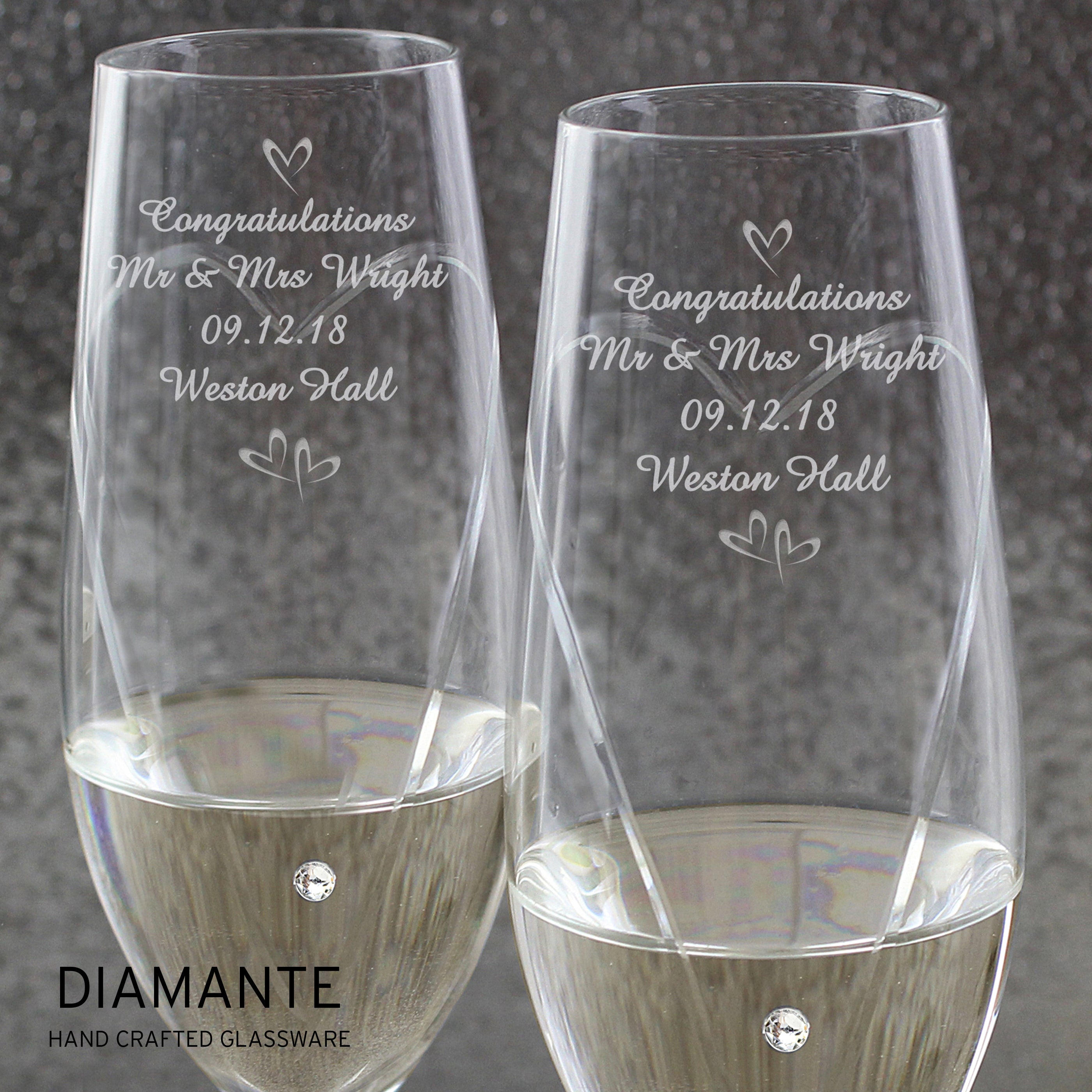 Personalised Hand Cut Little Hearts Pair of Flutes with Gift Box