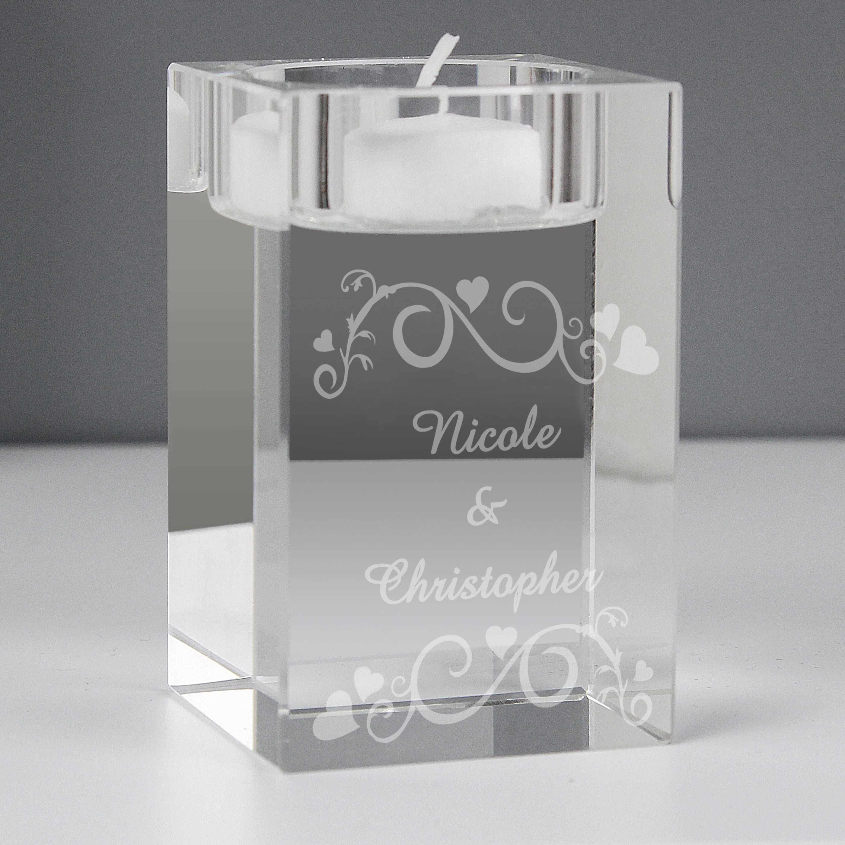 Personalised Ornate Swirl Glass Tea Light Candle Holder