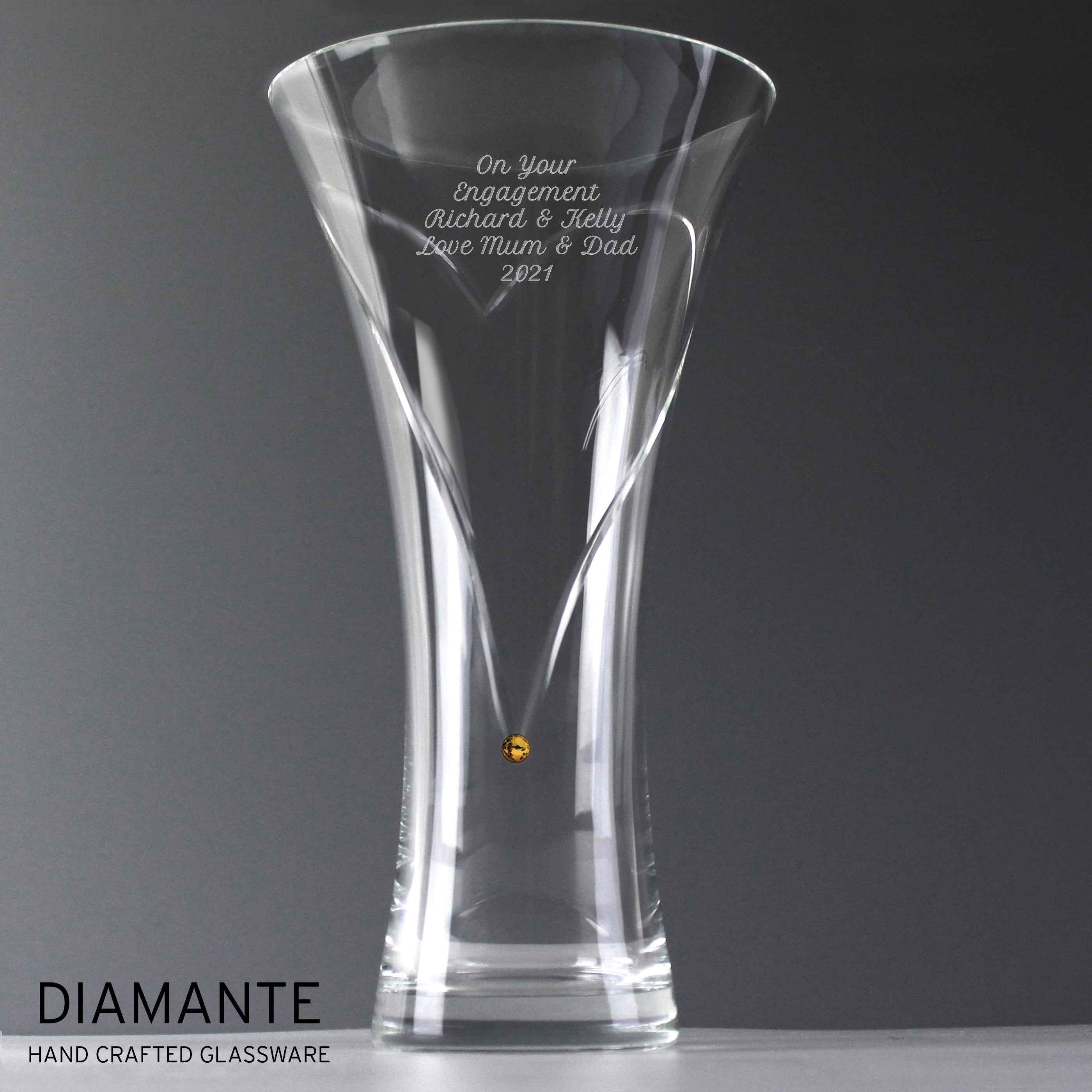 Personalised Large Hand Cut Gold Diamante Heart Vase