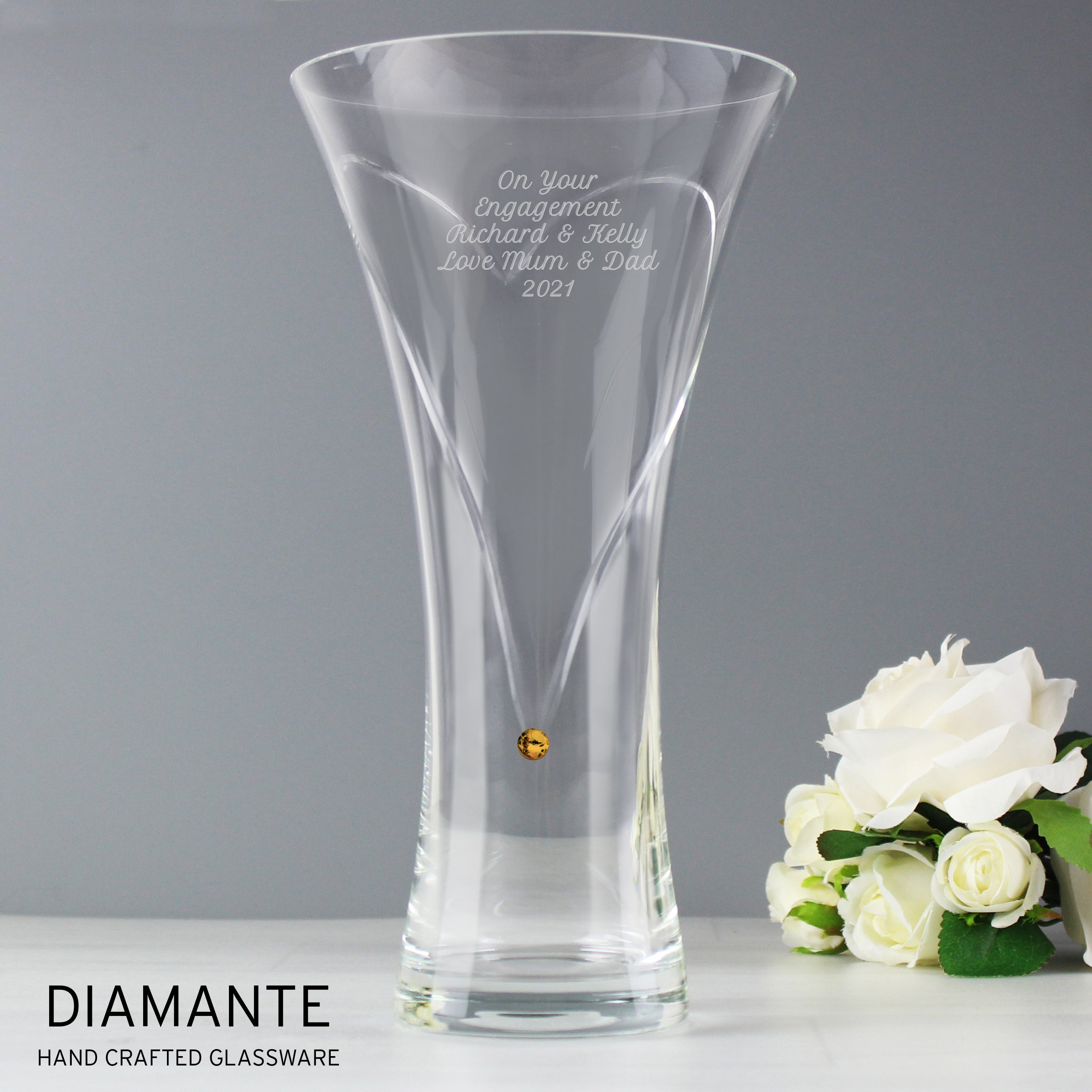 Personalised Large Hand Cut Gold Diamante Heart Vase