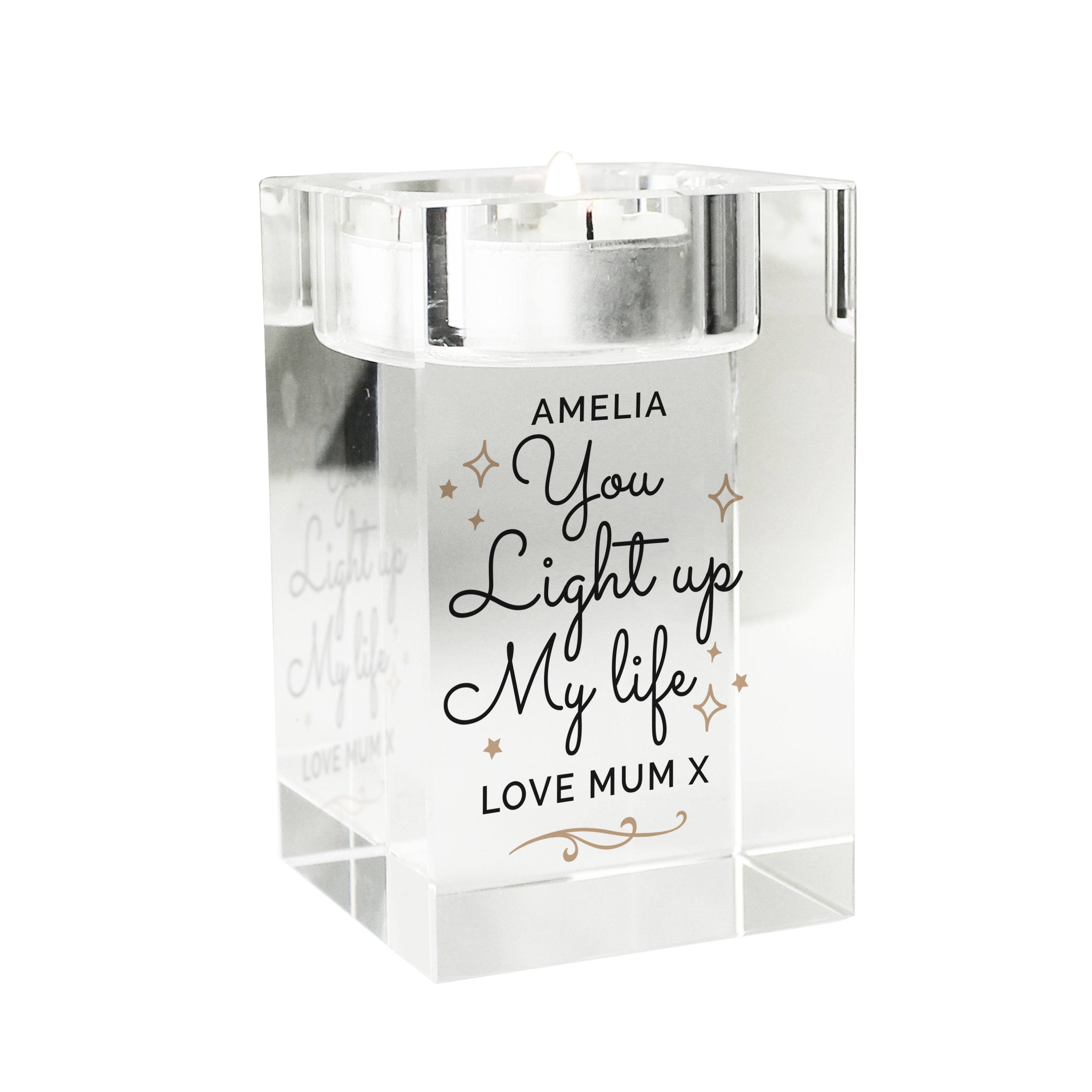 Personalised You Light Up My Life Glass Tea Light Holder