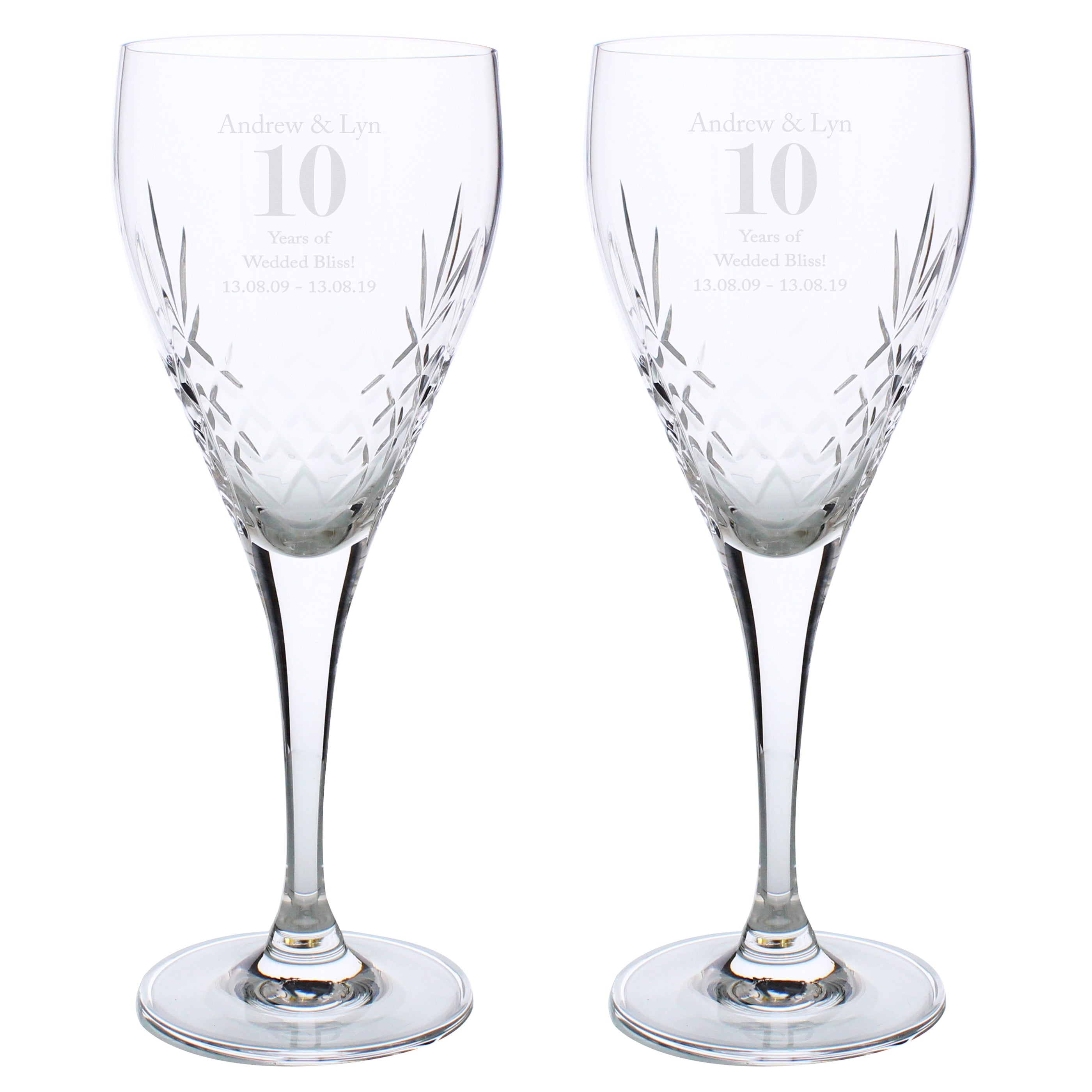 Personalised Anniversary Pair of Crystal Wine Glasses