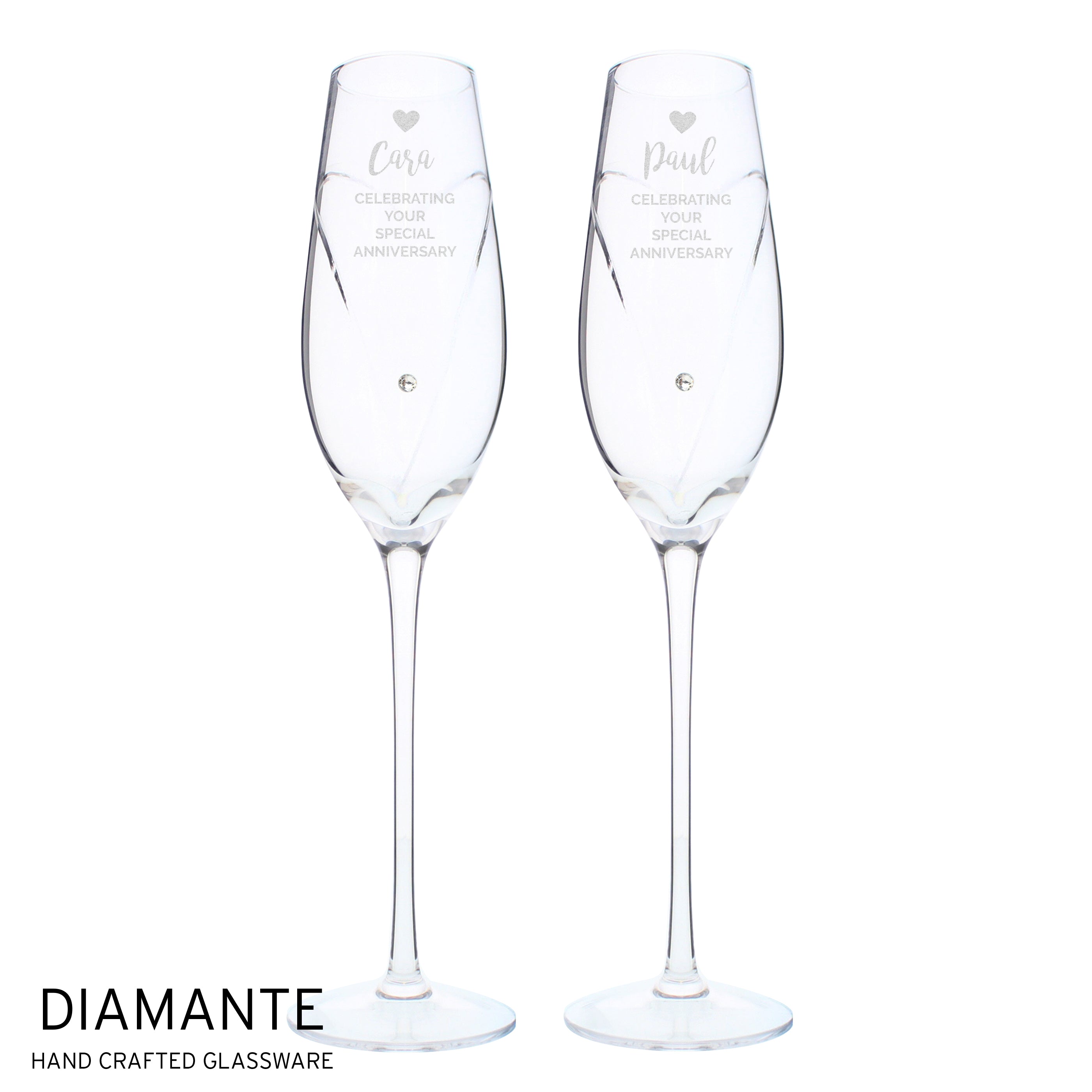 Personalised Hand Cut Heart Celebration Pair of Flutes with Gift Box