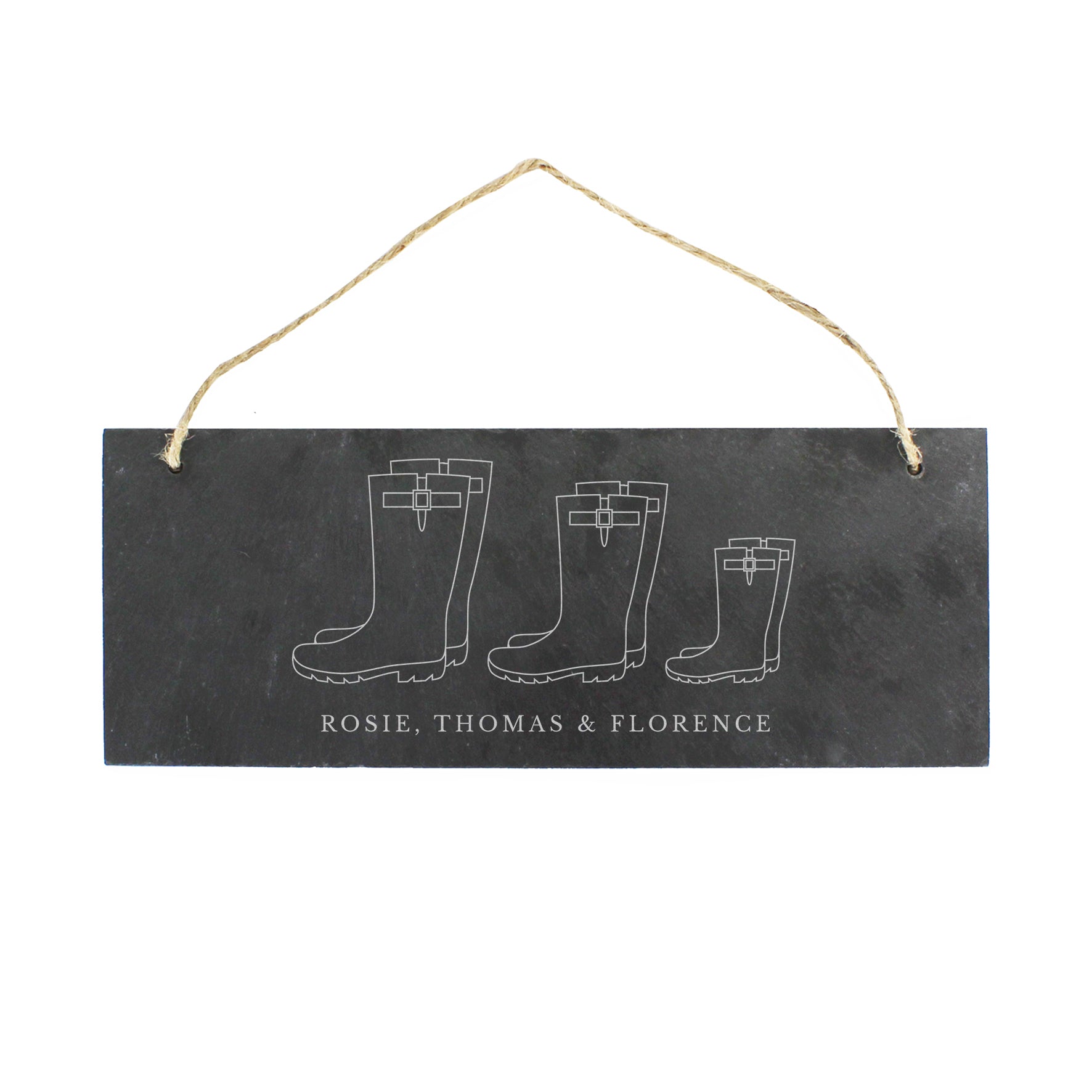 Personalised Welly Boot Family of Three Hanging Slate Plaque