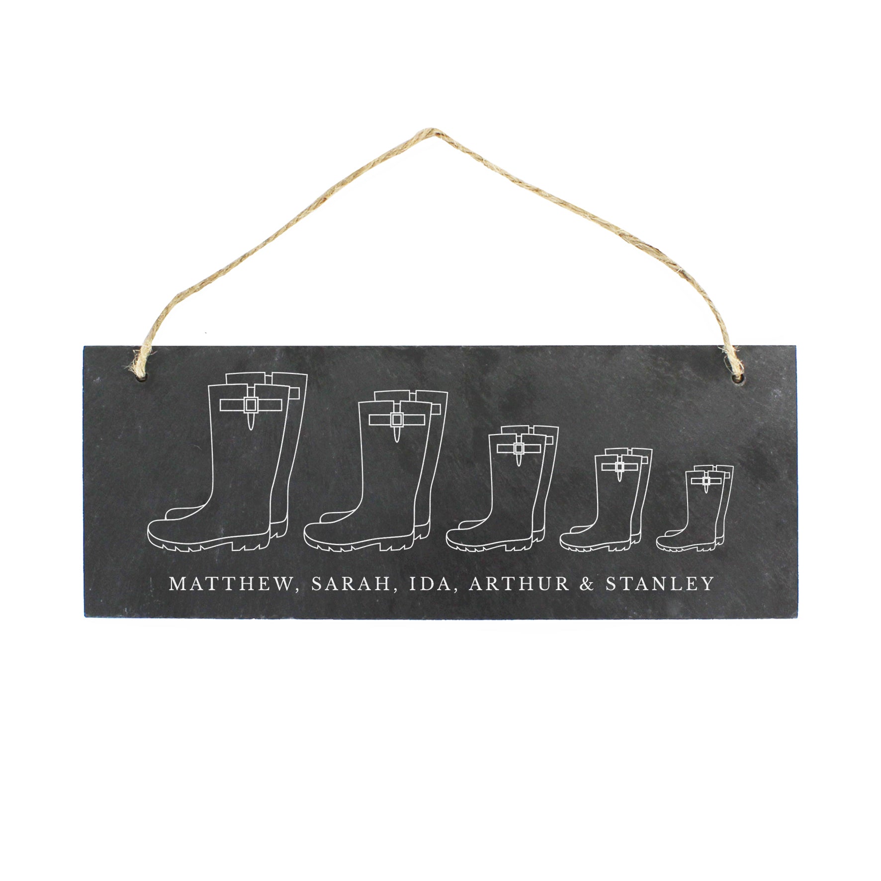 Personalised Welly Boot Family of Five Hanging Slate Plaque