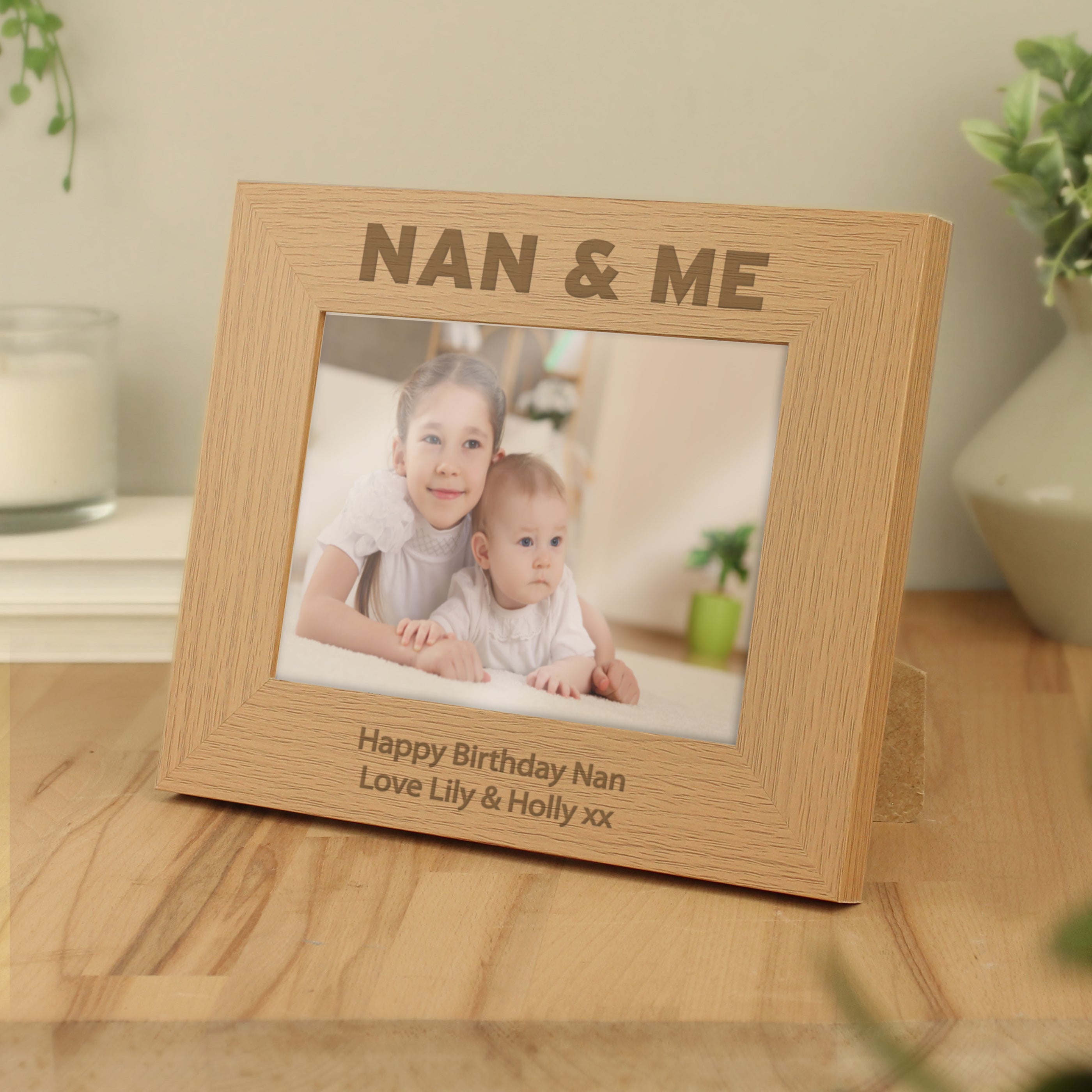 Personalised Nan & Me 5x7 Landscape Oak Finish Photo Frame