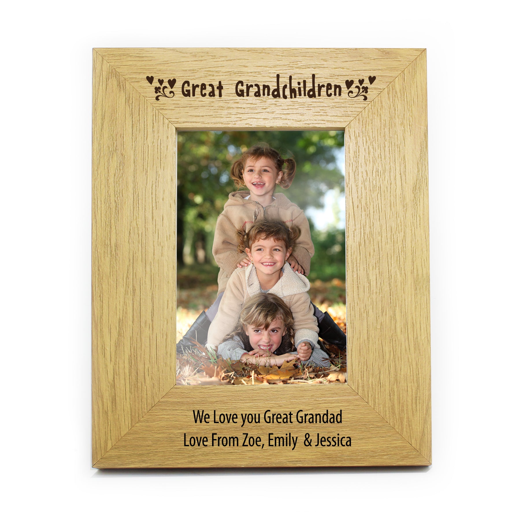 Personalised Great Grandchildren 6x4 Oak Finish Photo Frame