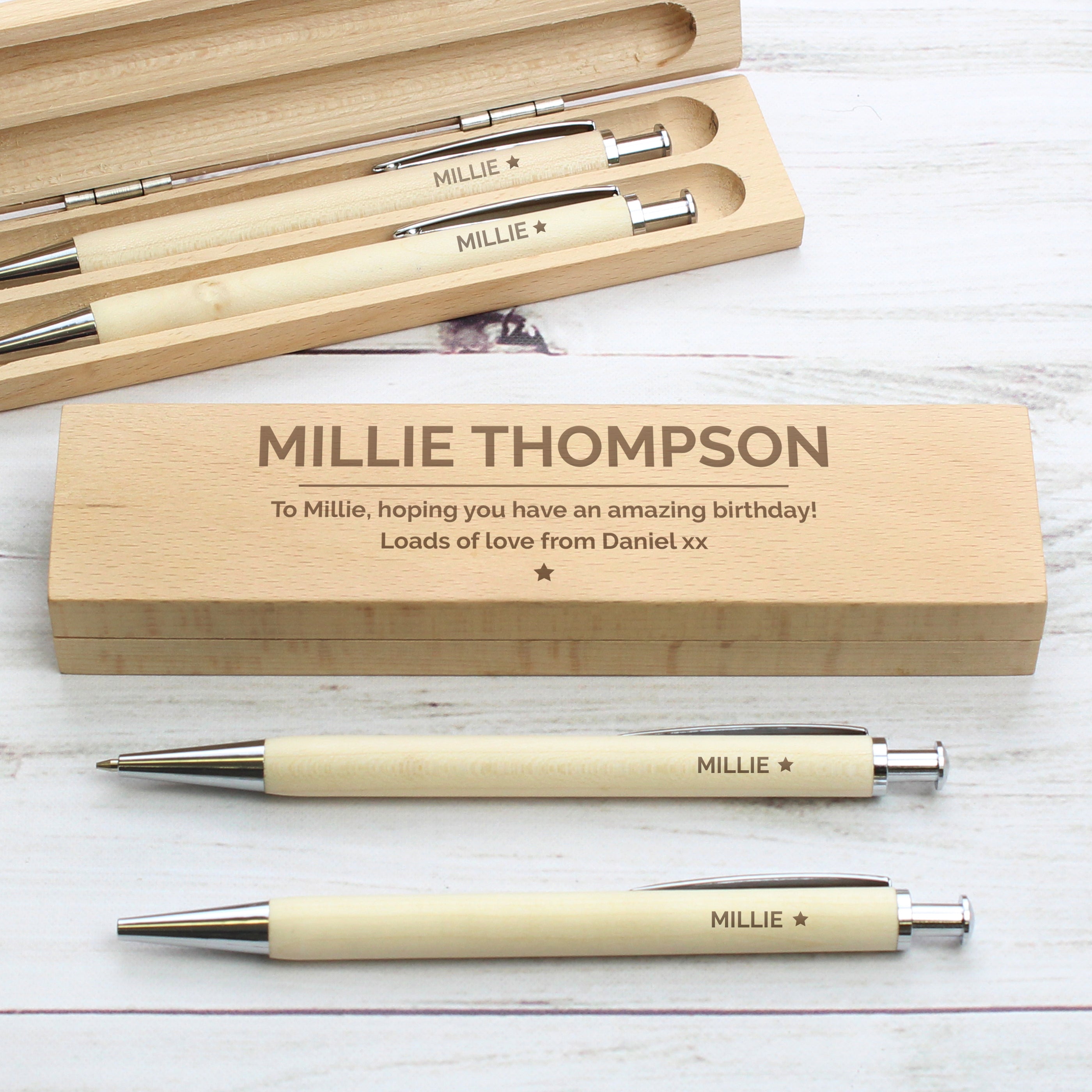 Personalised Classic Wooden Pen & Pencil Box Set