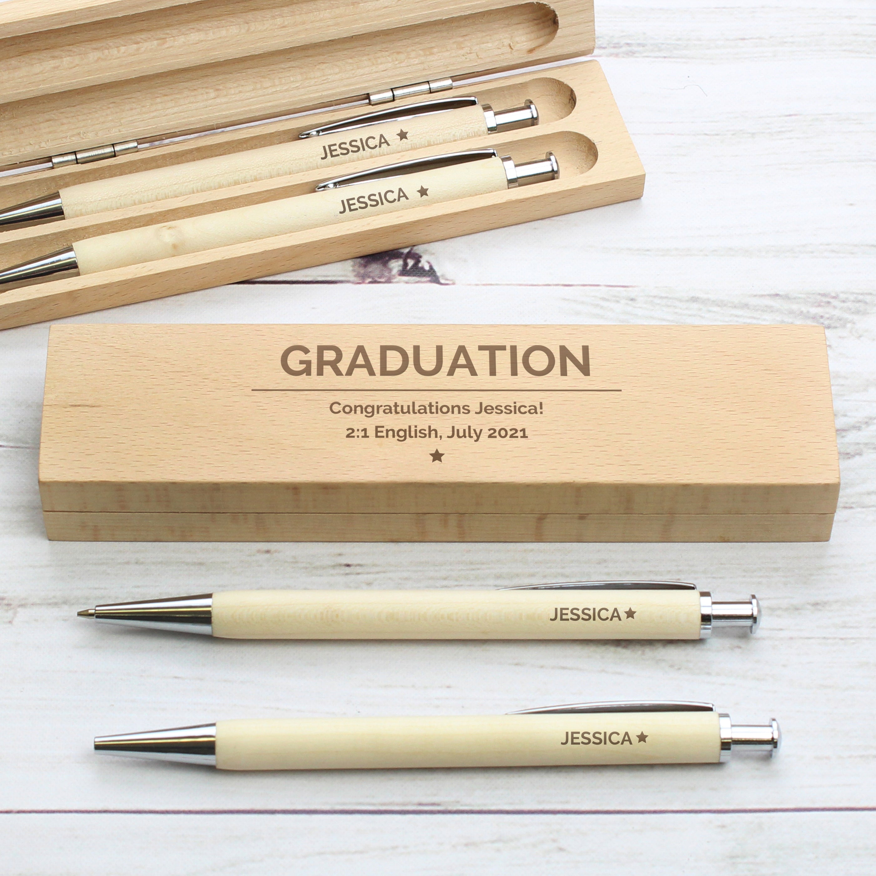 Personalised Classic Wooden Pen & Pencil Box Set