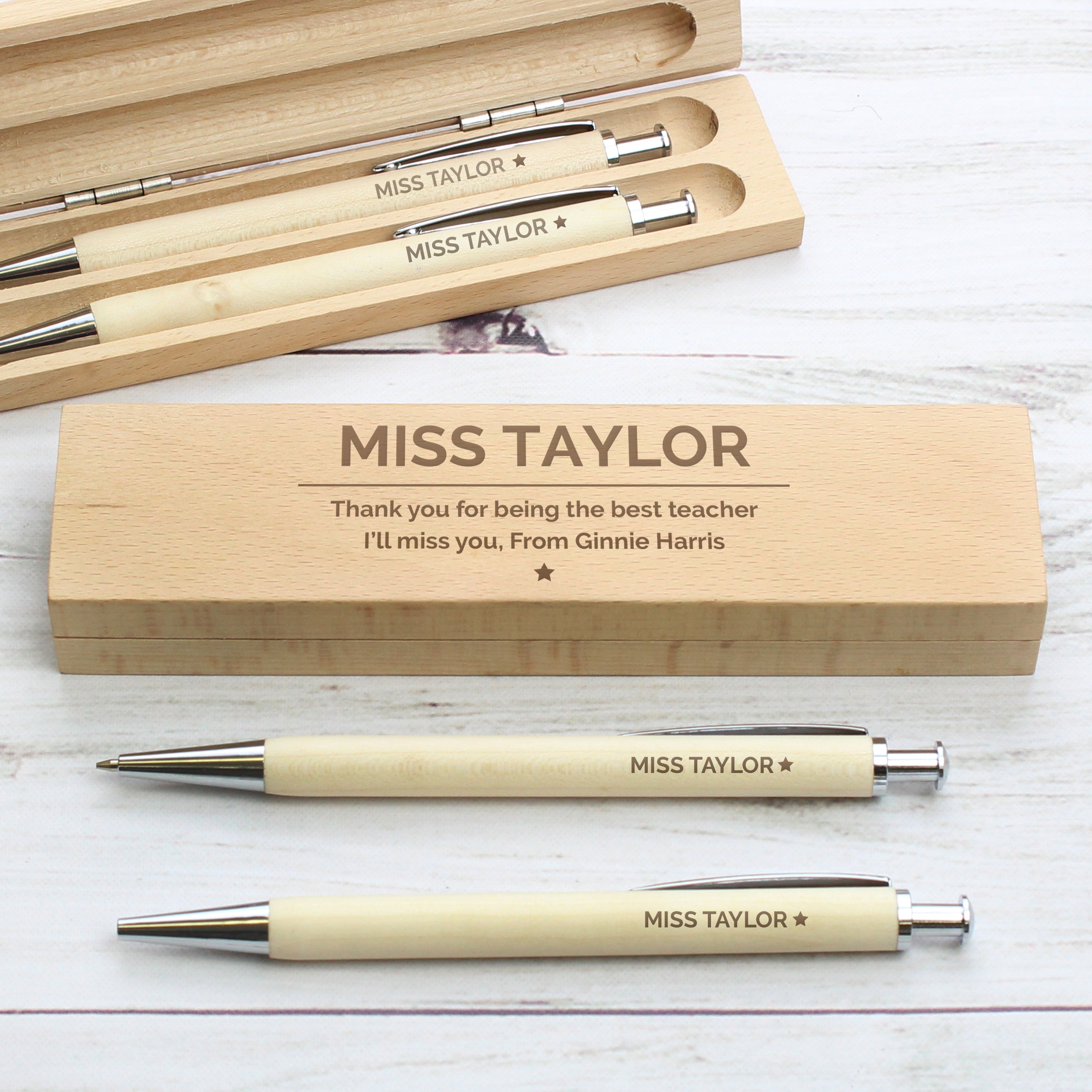 Personalised Classic Wooden Pen & Pencil Box Set