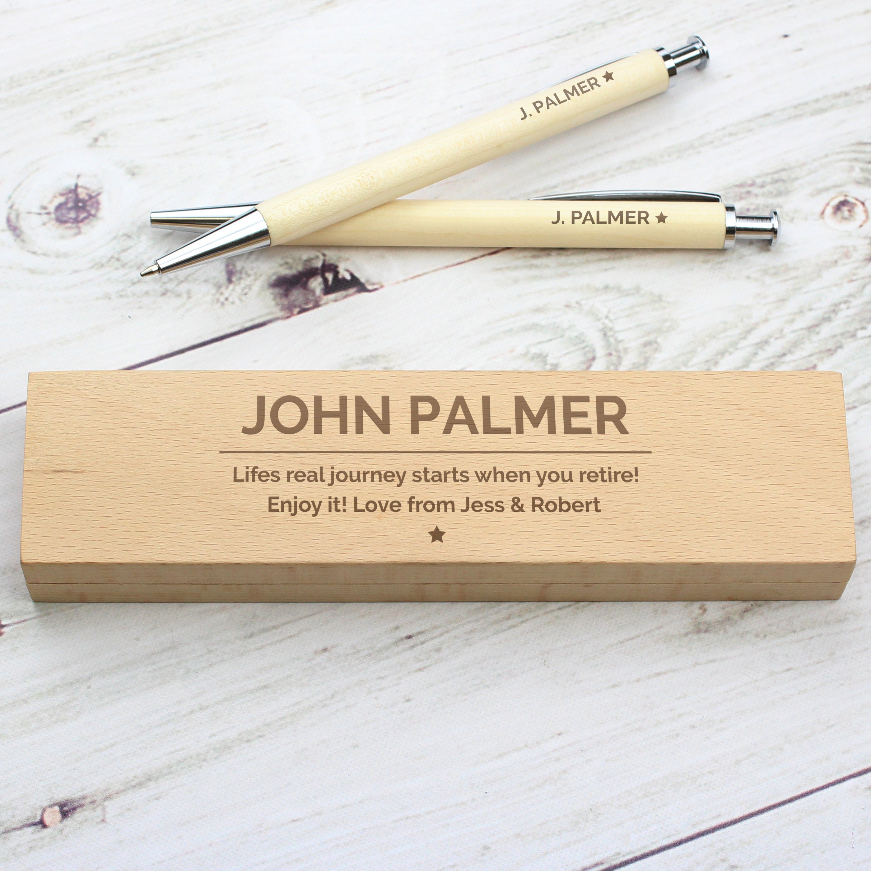 Personalised Classic Wooden Pen & Pencil Box Set