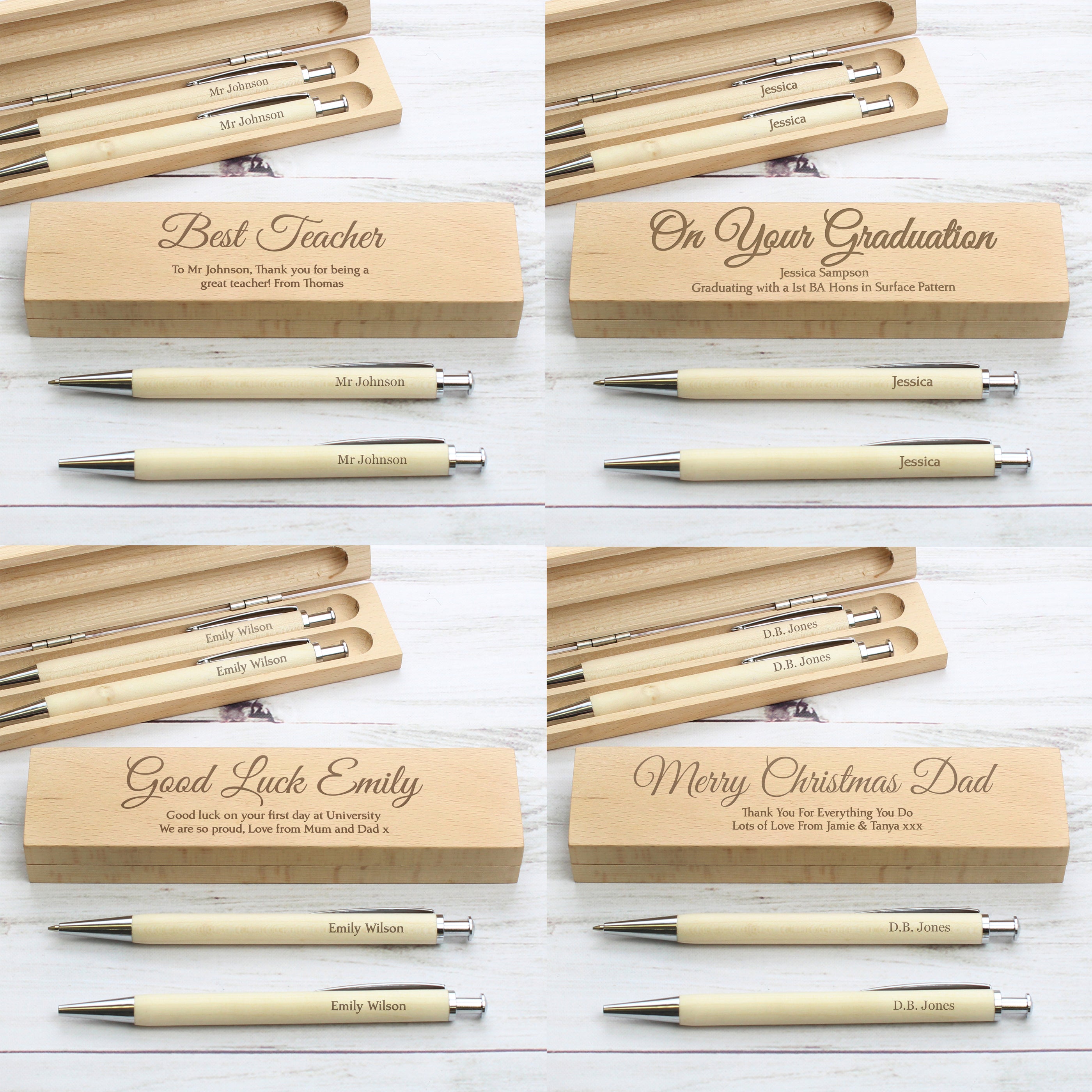 Personalised Any Message Wooden Pen & Pencil Box Set