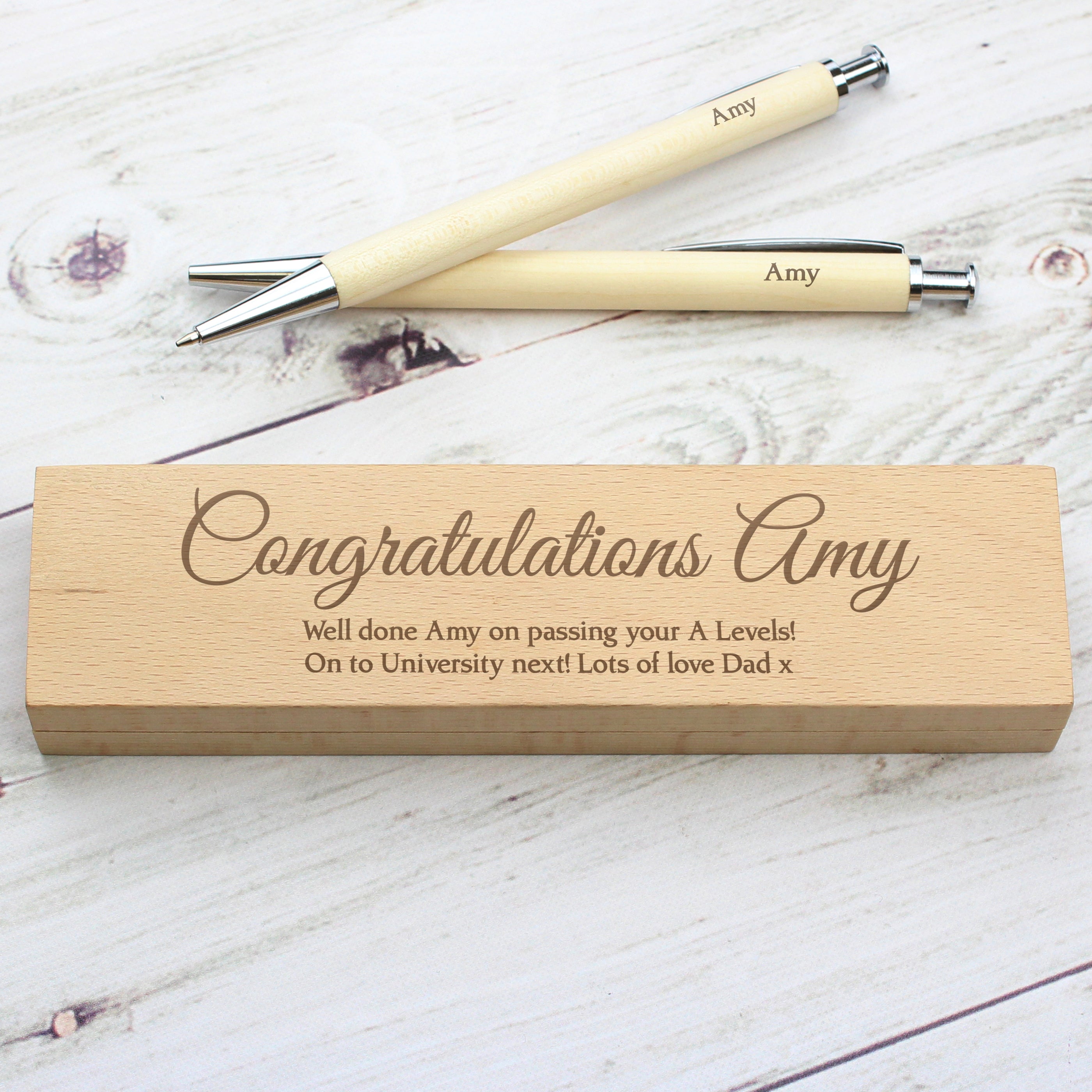 Personalised Any Message Wooden Pen & Pencil Box Set