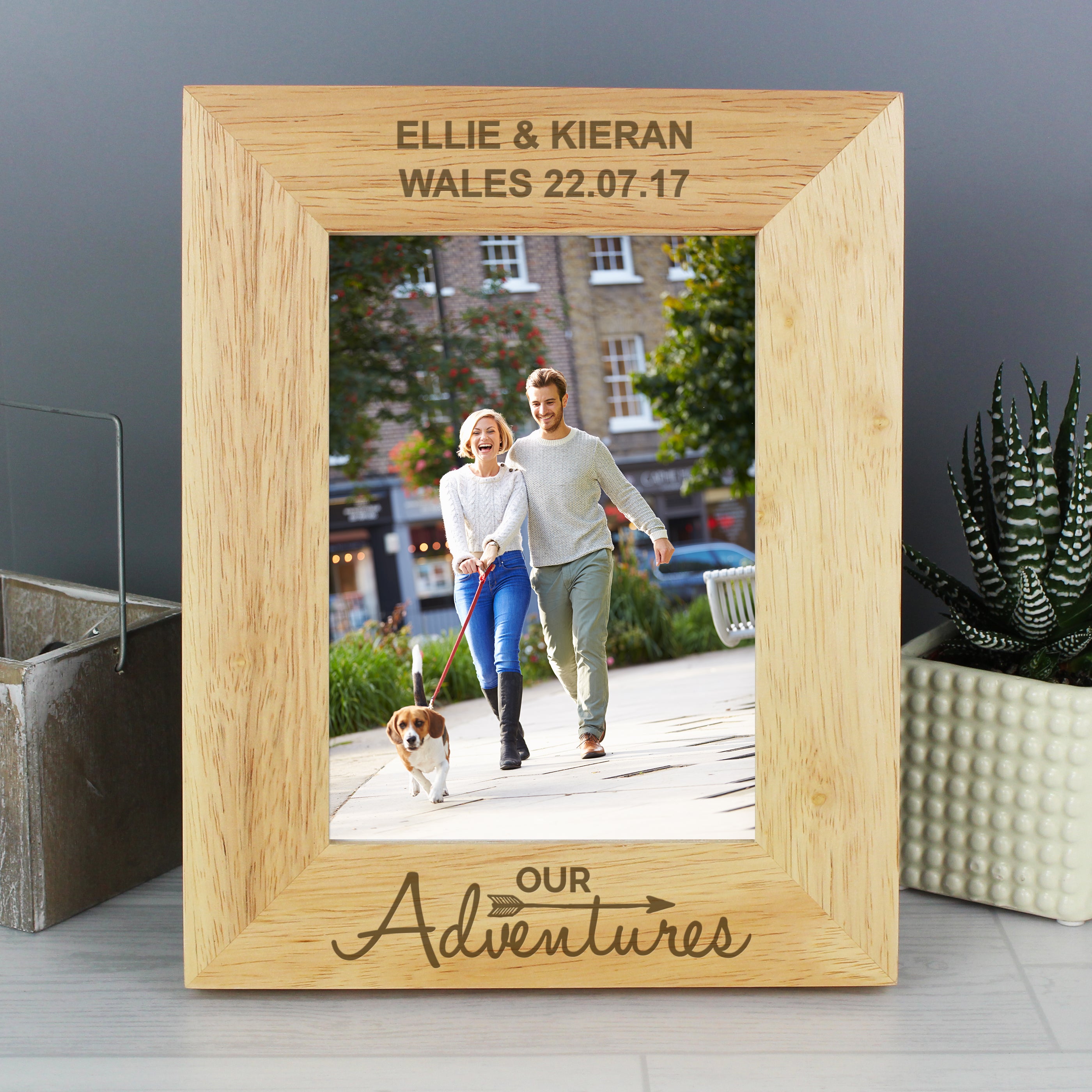 Personalised Our Adventures 5x7 Oak Finish Photo Frame