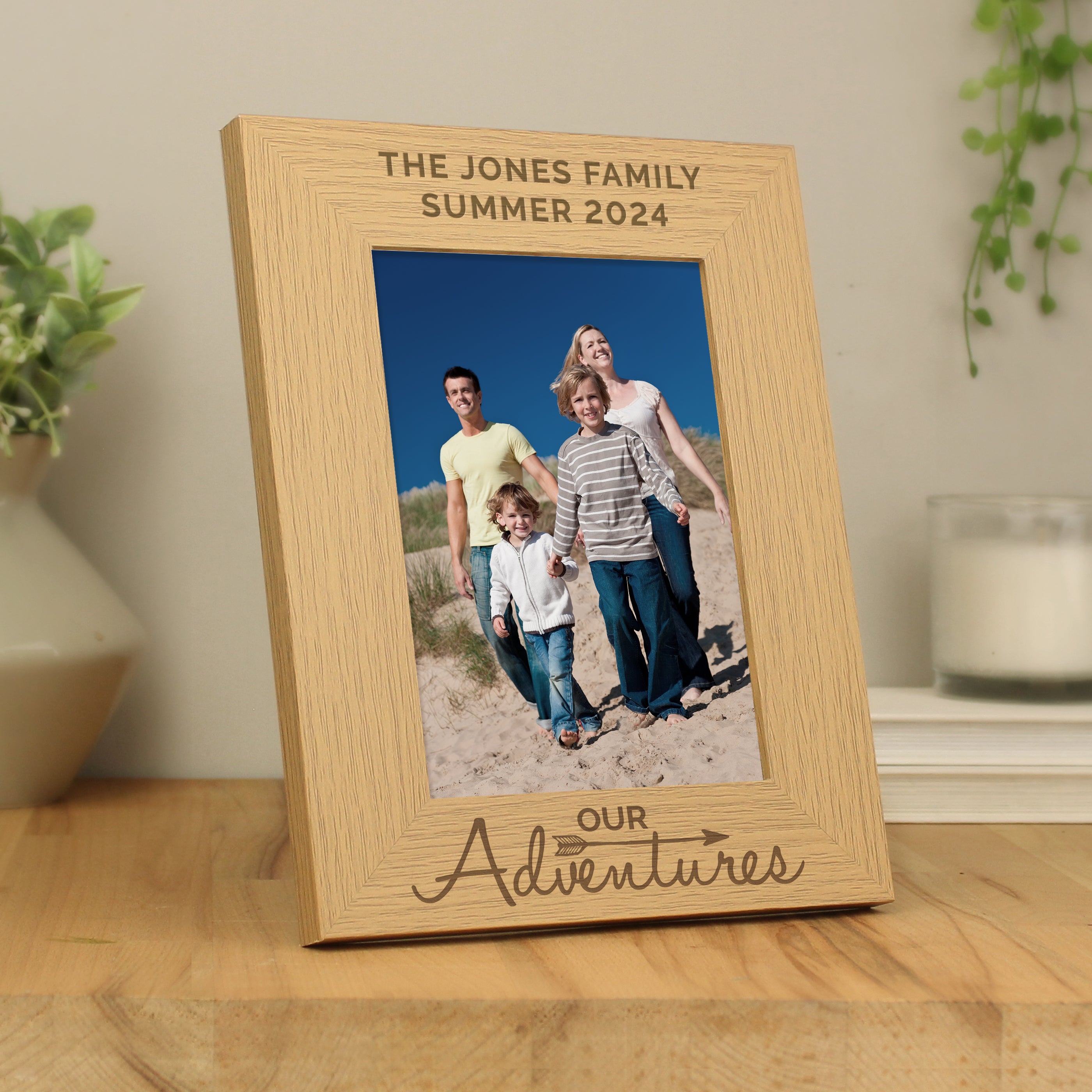 Personalised Our Adventures 5x7 Oak Finish Photo Frame