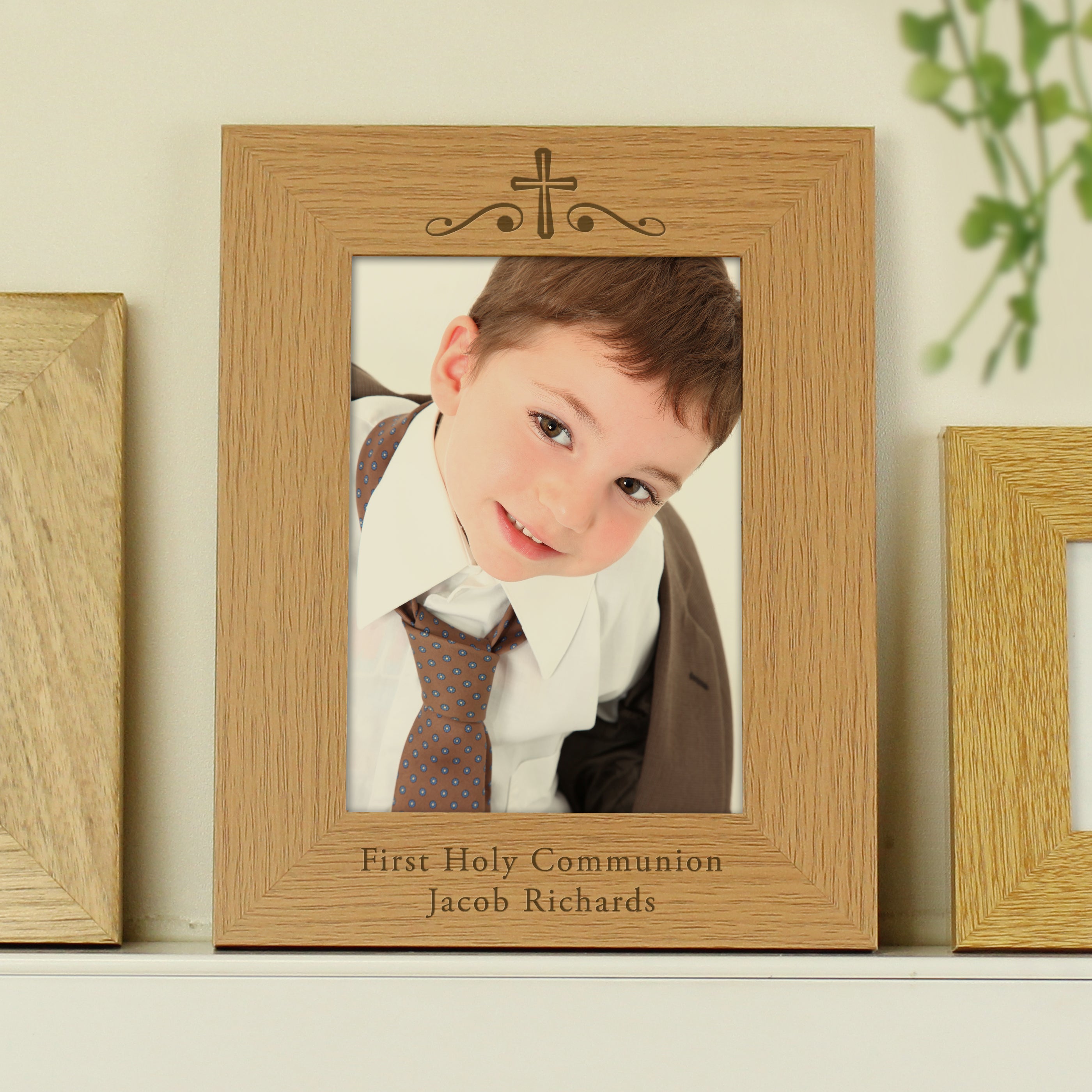 Personalised Religious Swirl 5x7 Oak Finish Photo Frame