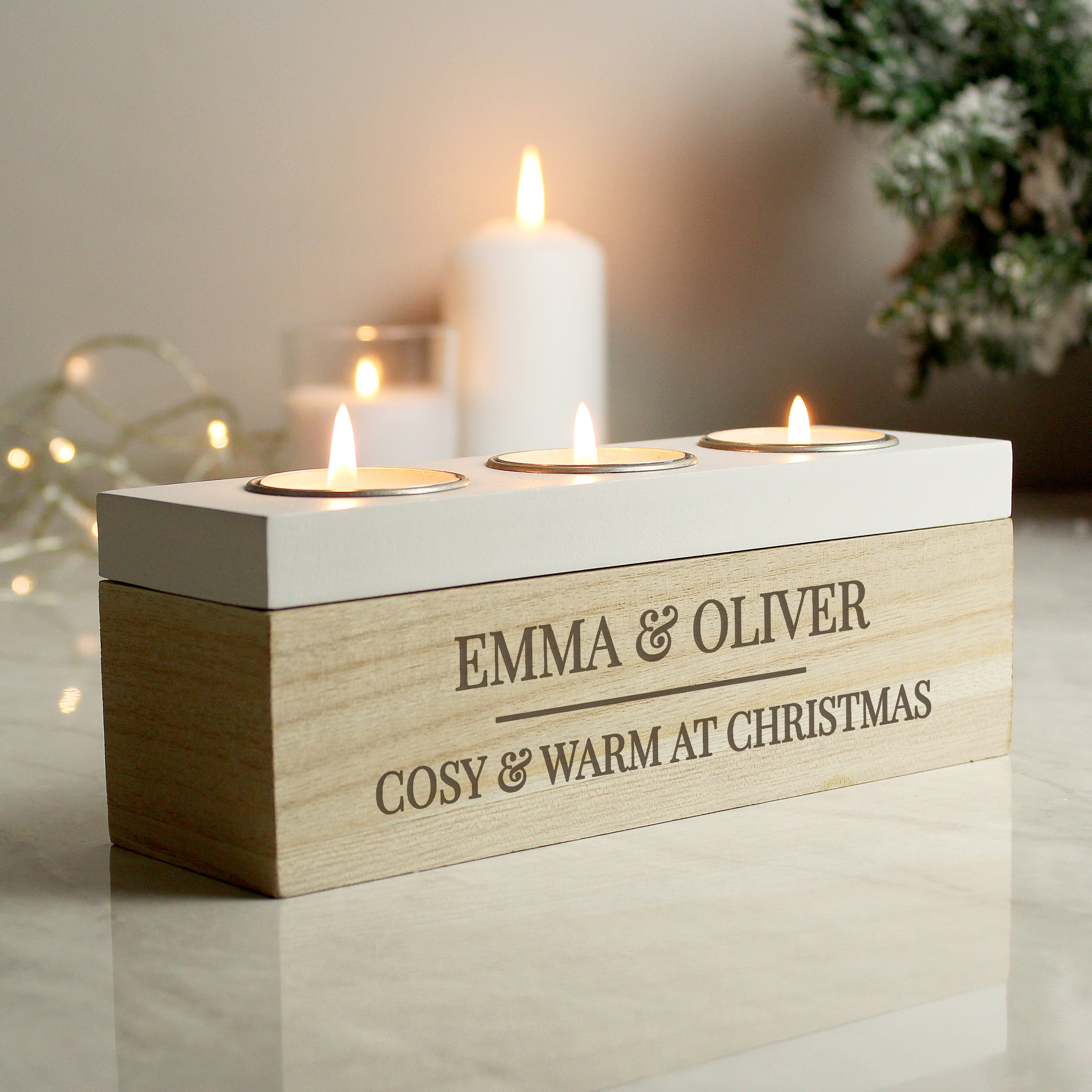 Personalised Classic Triple Tea Light Box