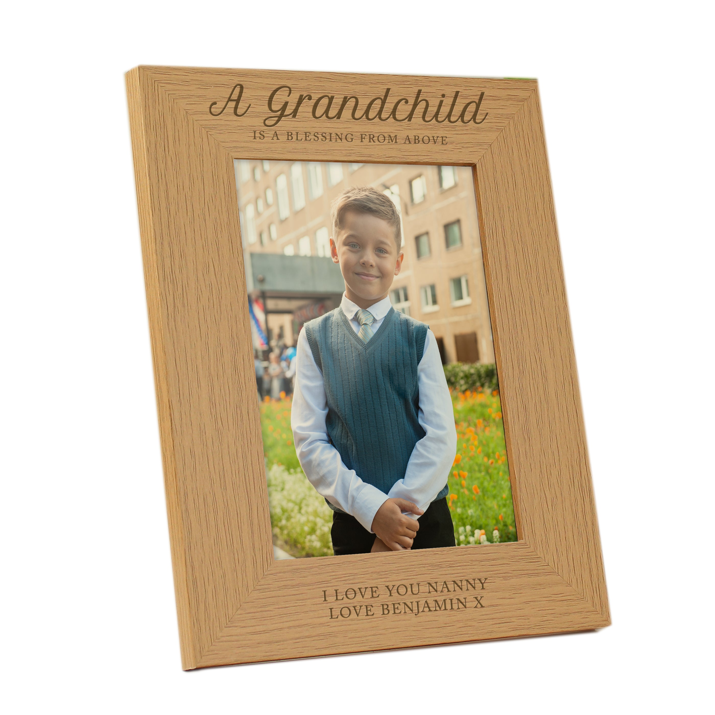 Personalised 'A Grandchild is a Blessing' 5x7 Oak Finish Photo Frame