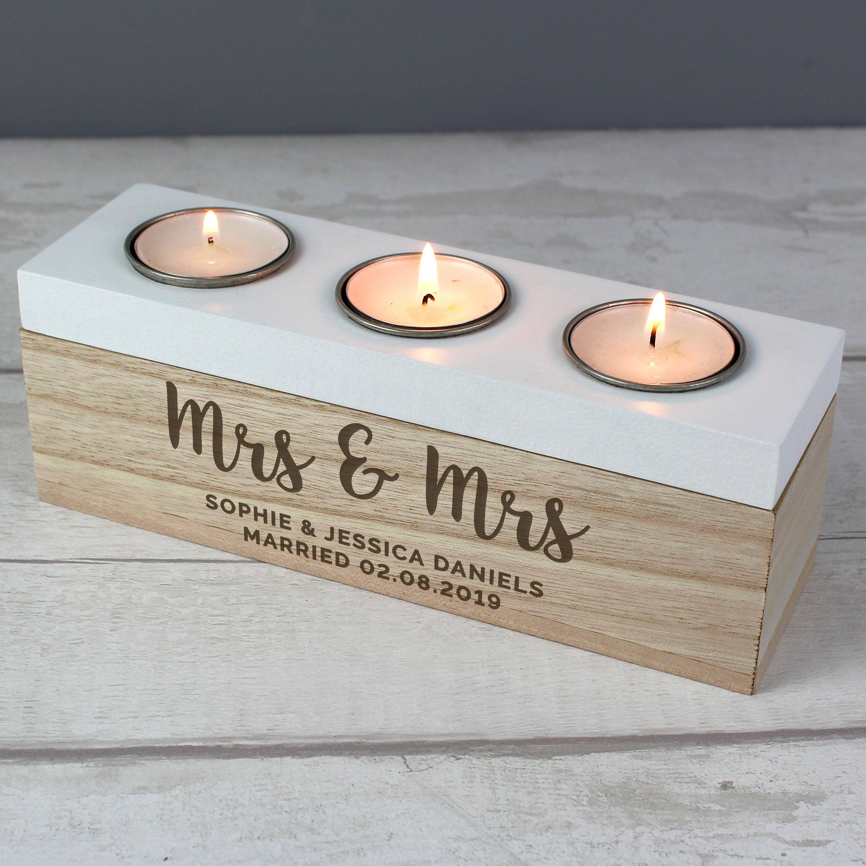 Personalised Free Text Triple Tea Light Box