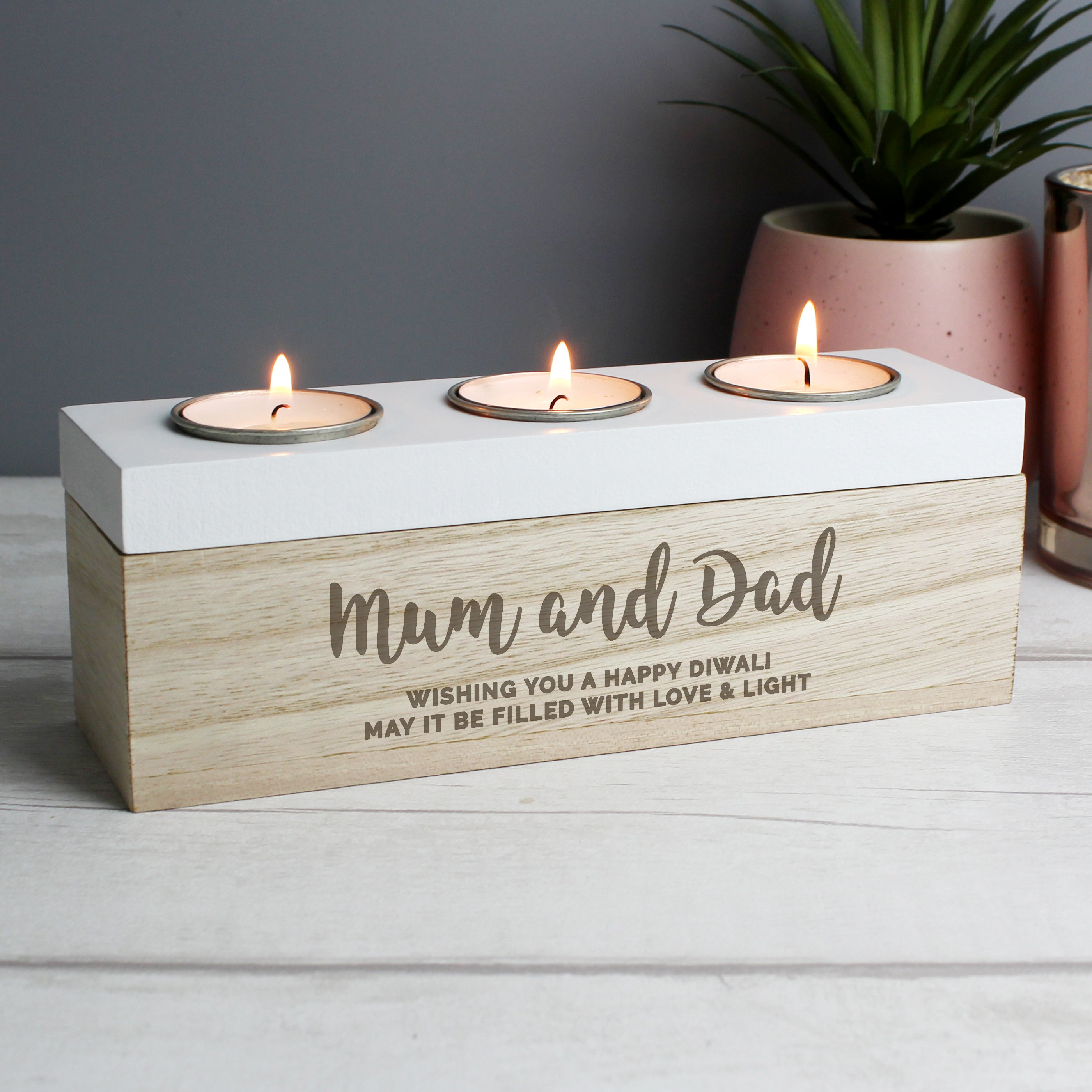 Personalised Free Text Triple Tea Light Box