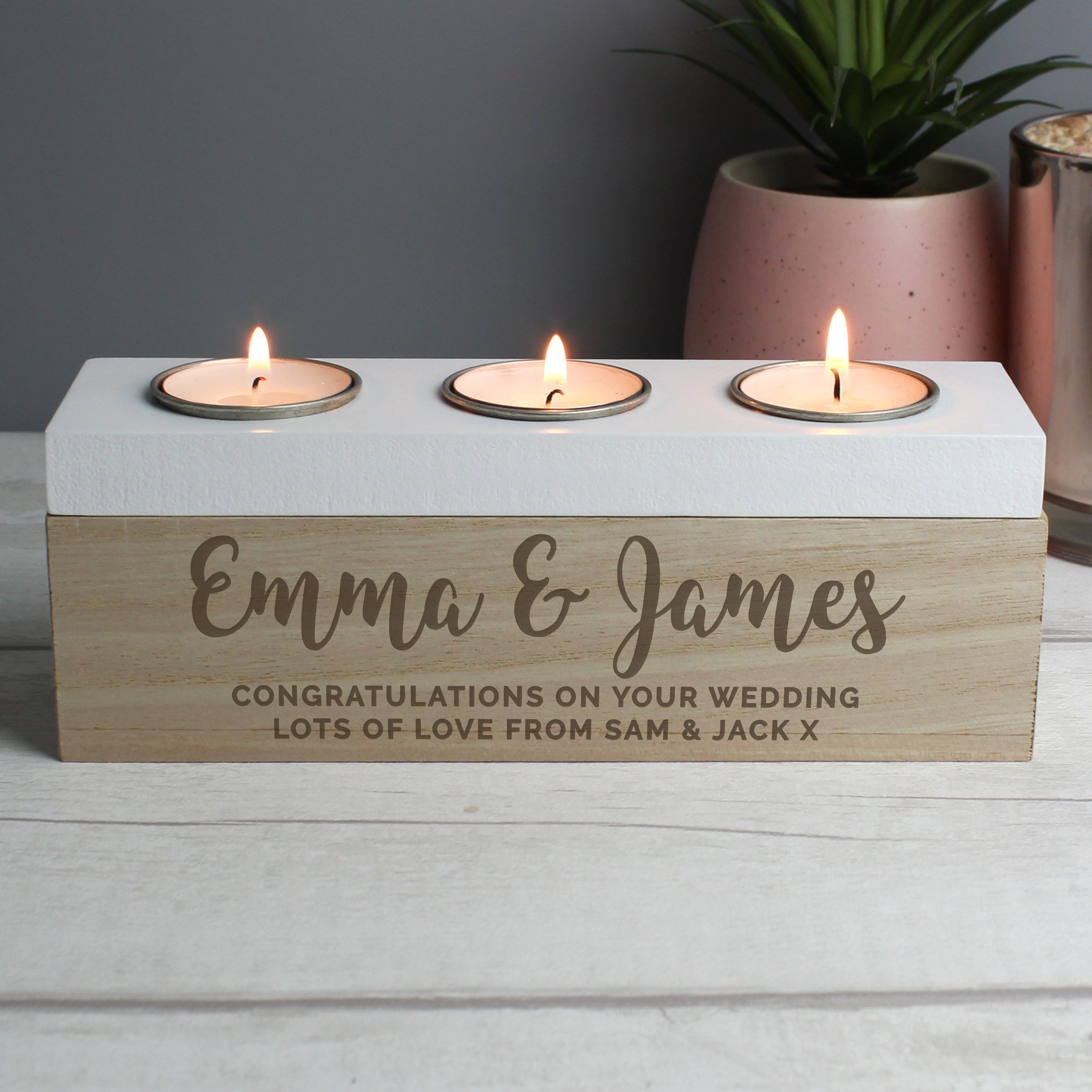 Personalised Free Text Triple Tea Light Box