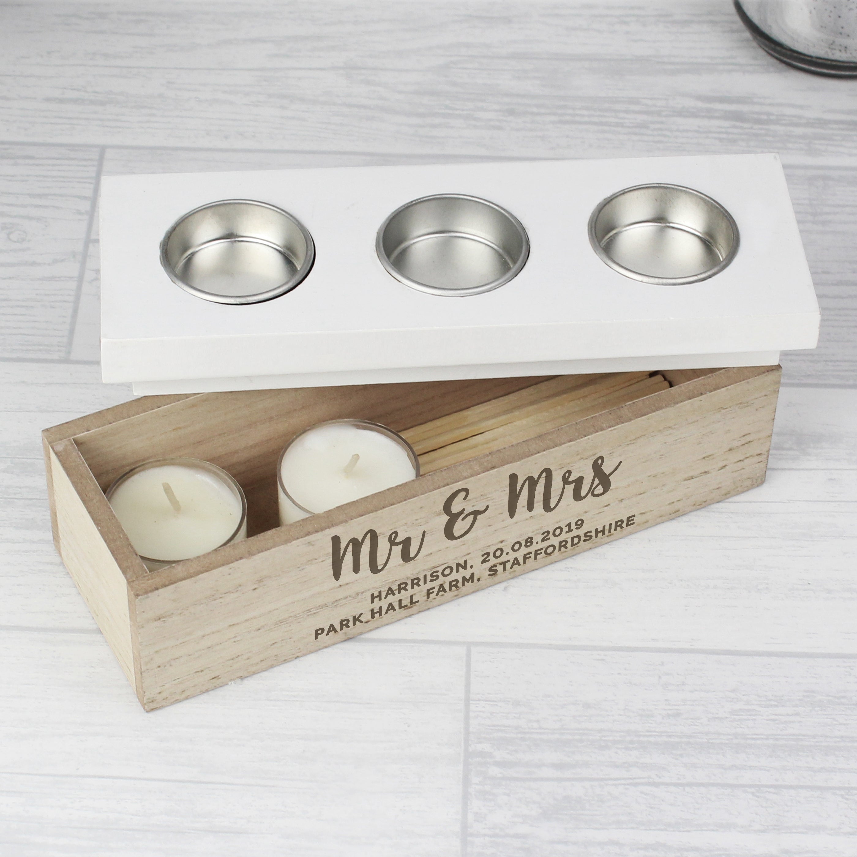 Personalised Free Text Triple Tea Light Box