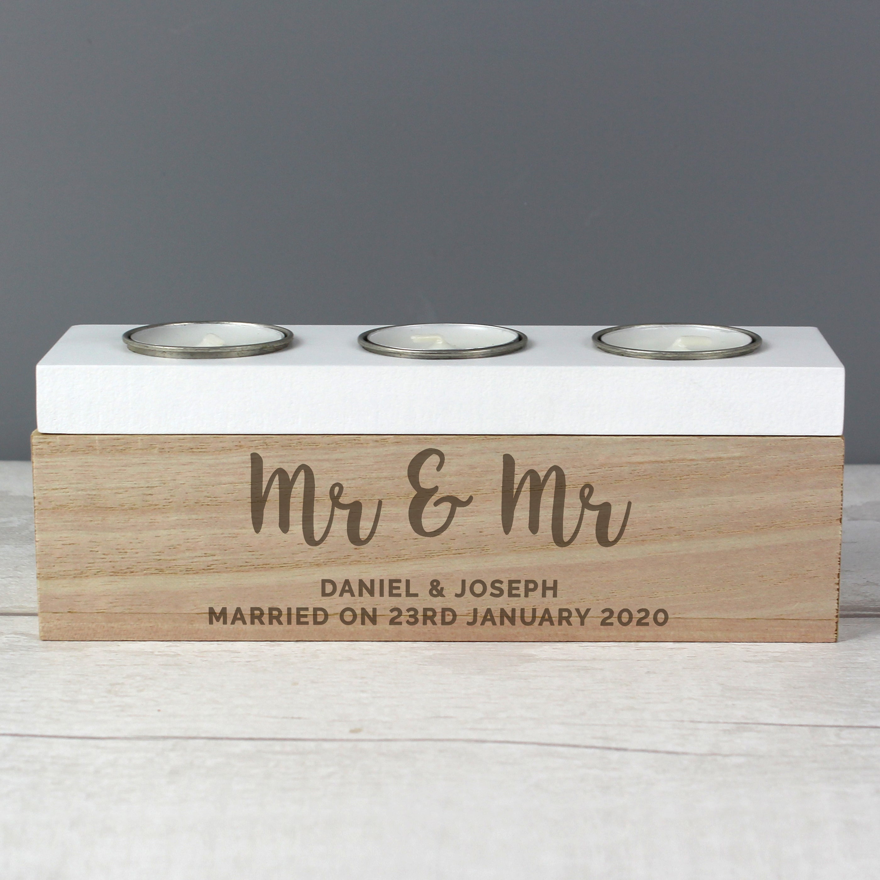 Personalised Free Text Triple Tea Light Box