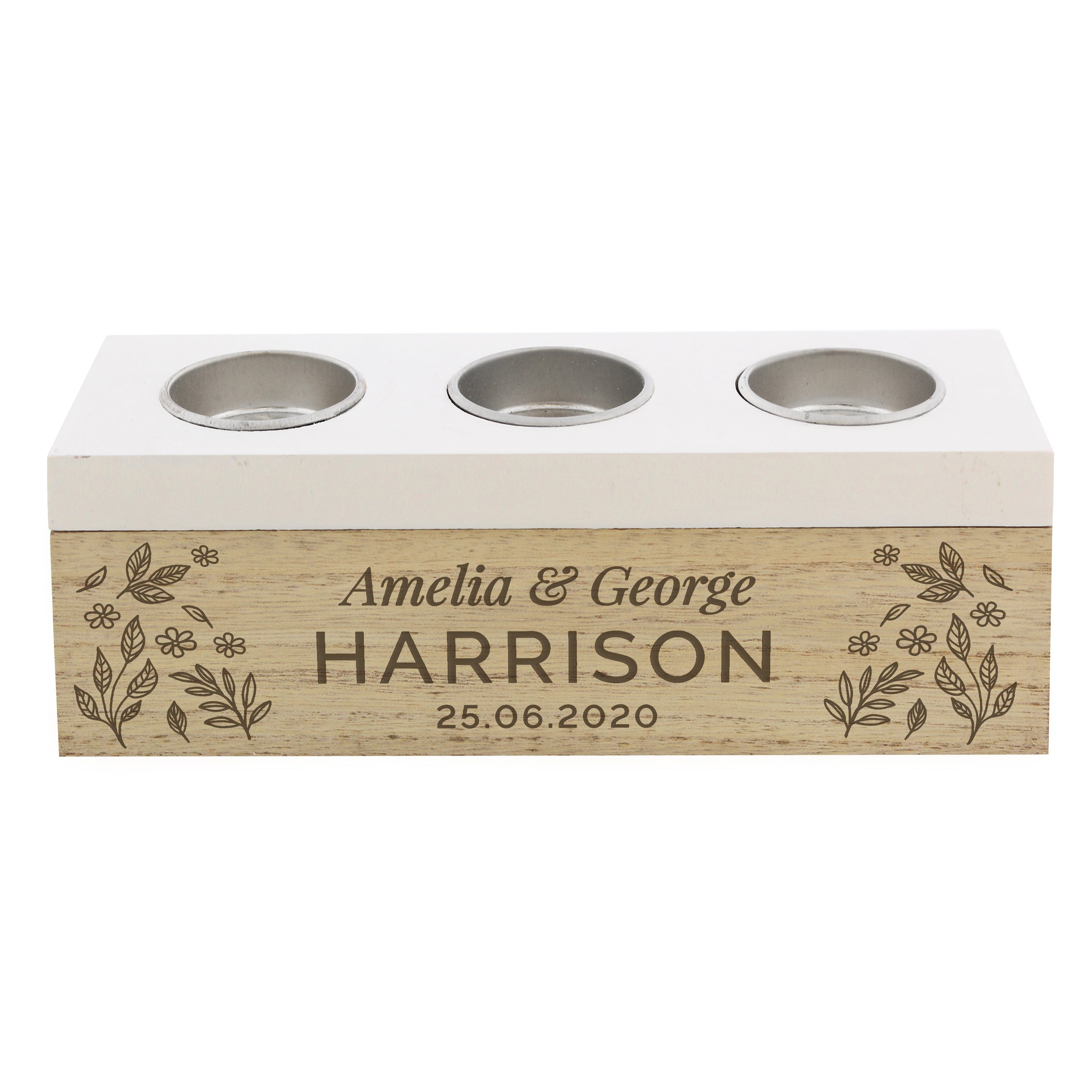 Personalised Floral Triple Tea Light Box