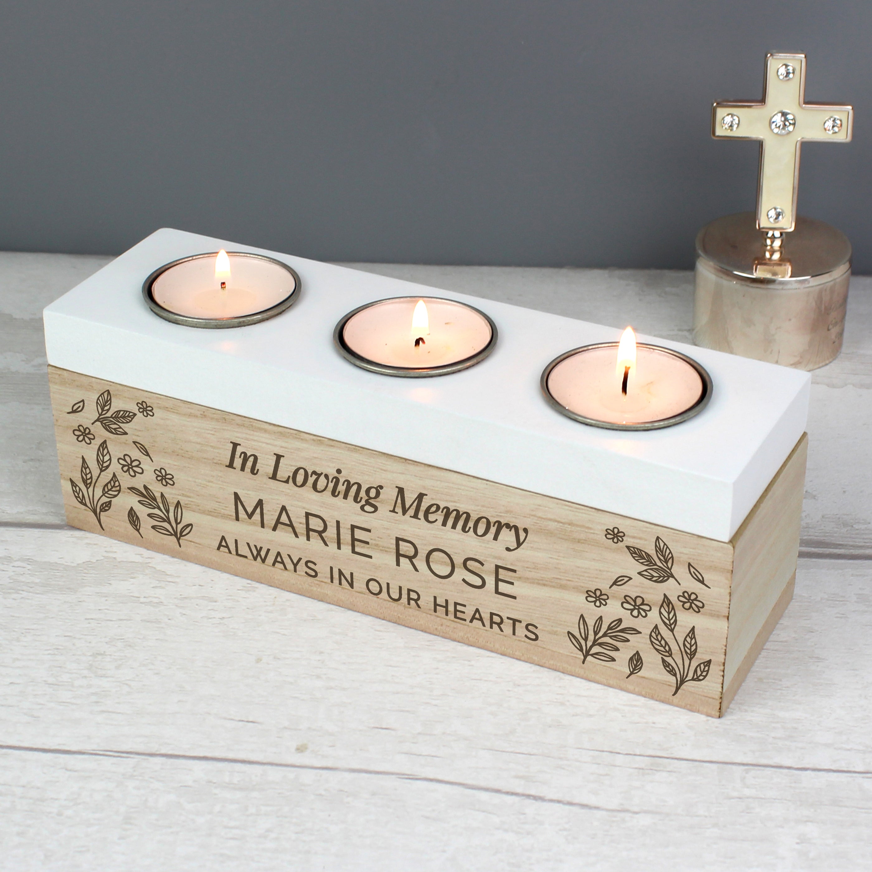 Personalised Floral Triple Tea Light Box