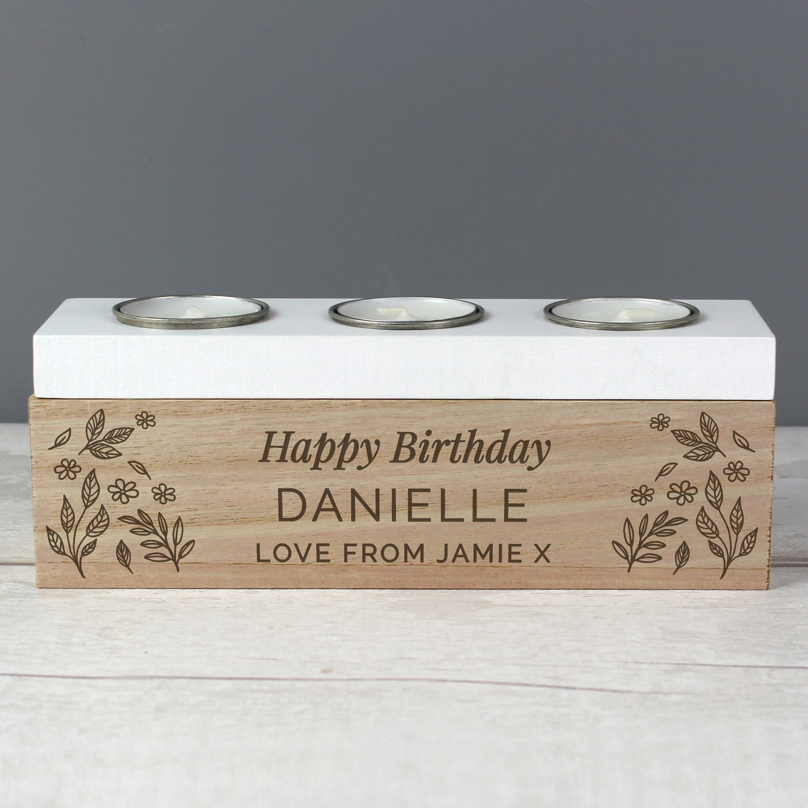 Personalised Floral Triple Tea Light Box