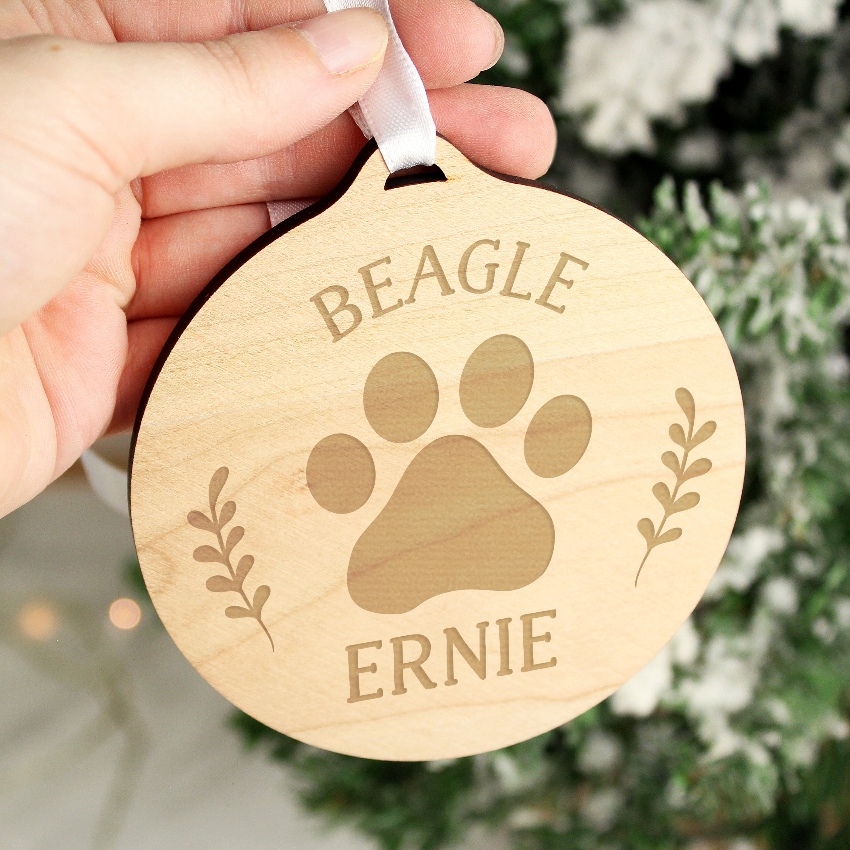 Personalised Dog Breed Round Wooden Bauble