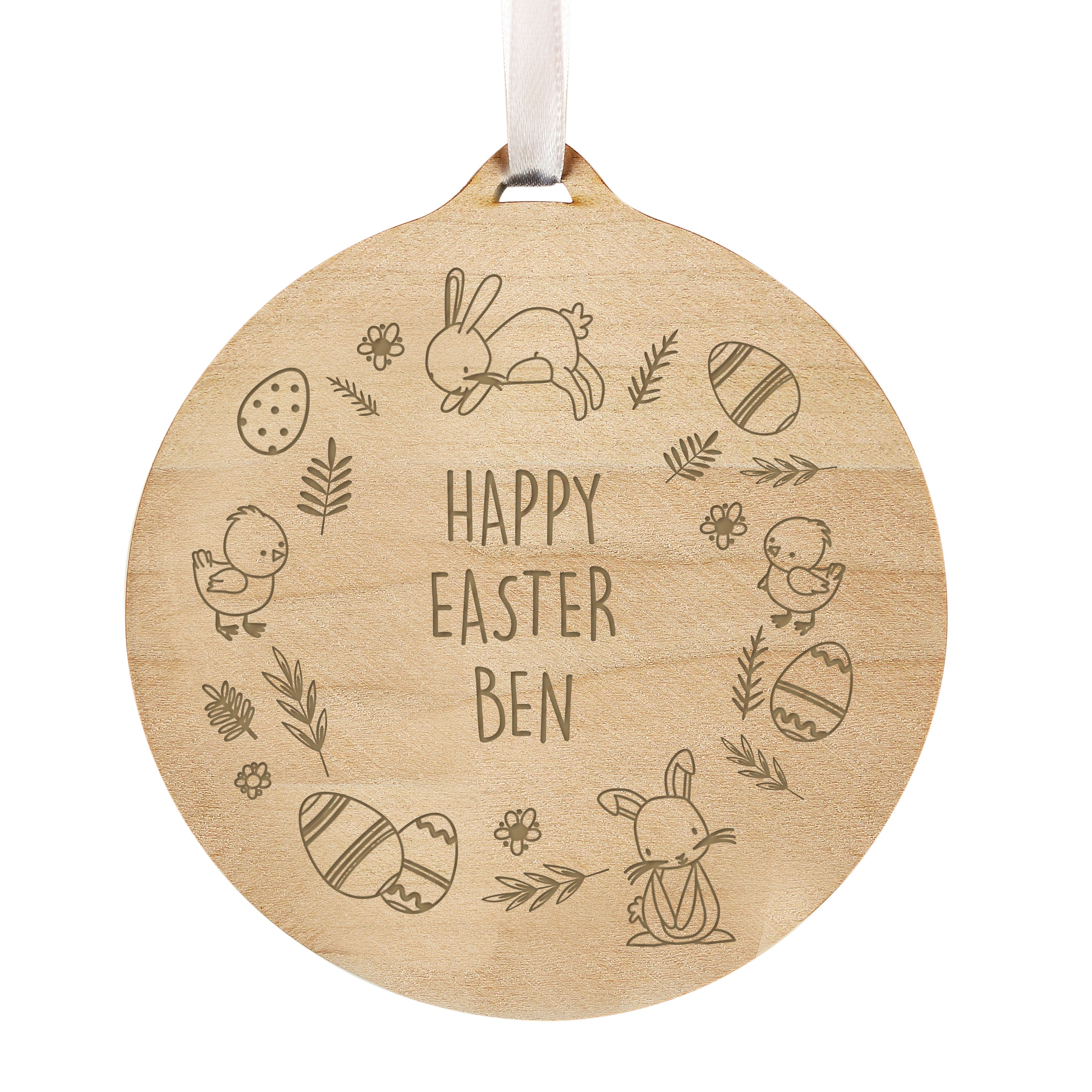 Personalised Happy Easter Wooden Decoration