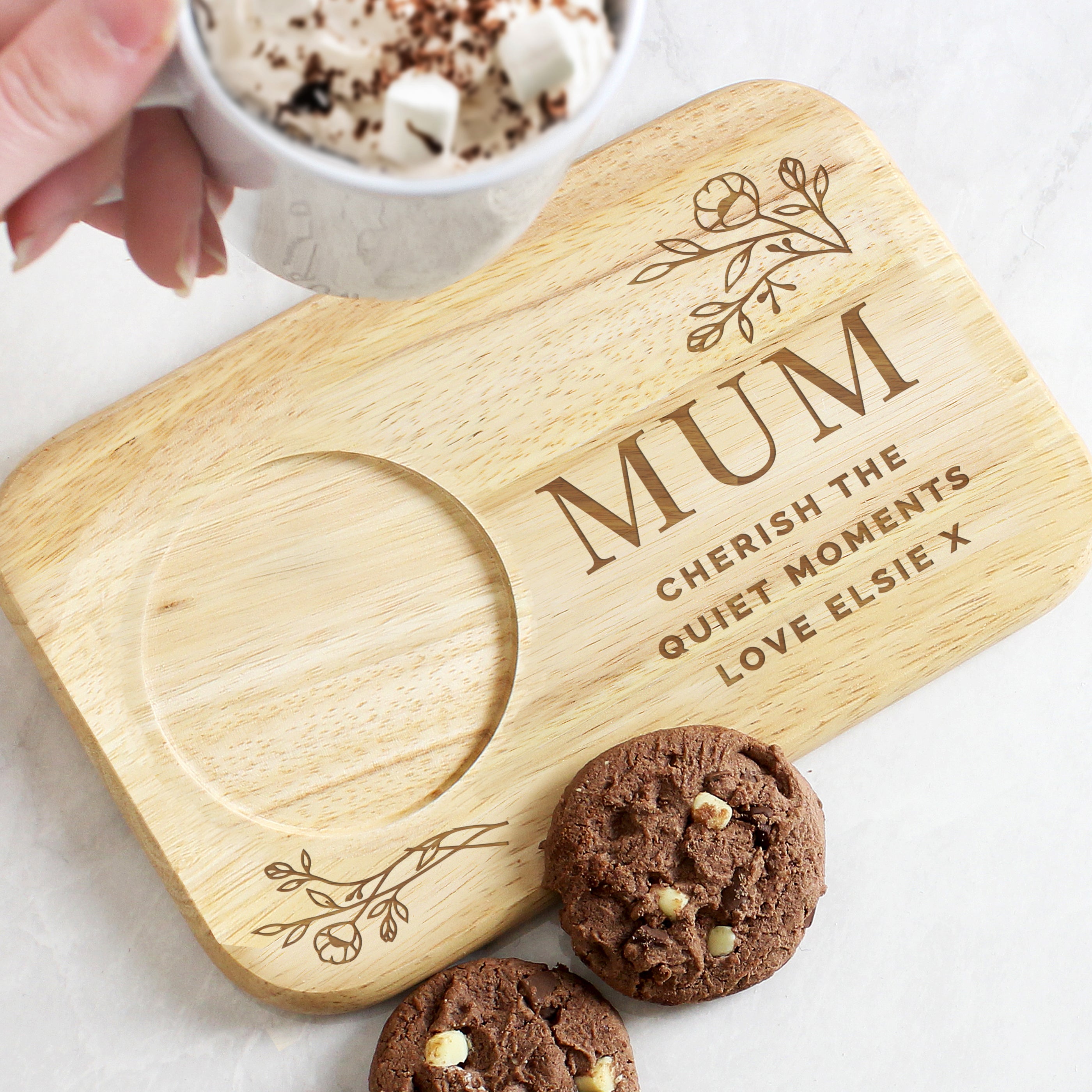 Personalised Floral Wooden Coaster Tray