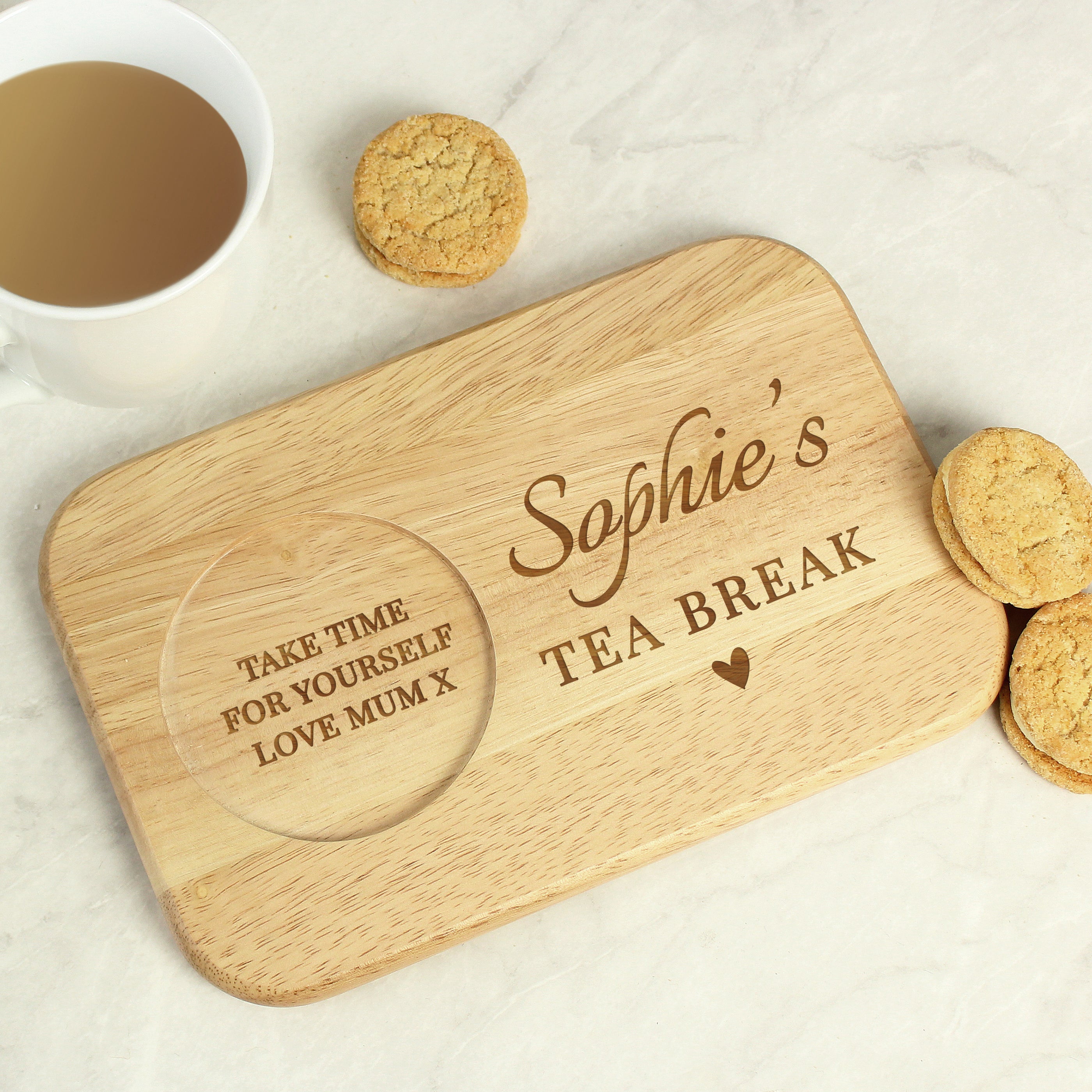 Personalised Heart Design Wooden Coaster Tray