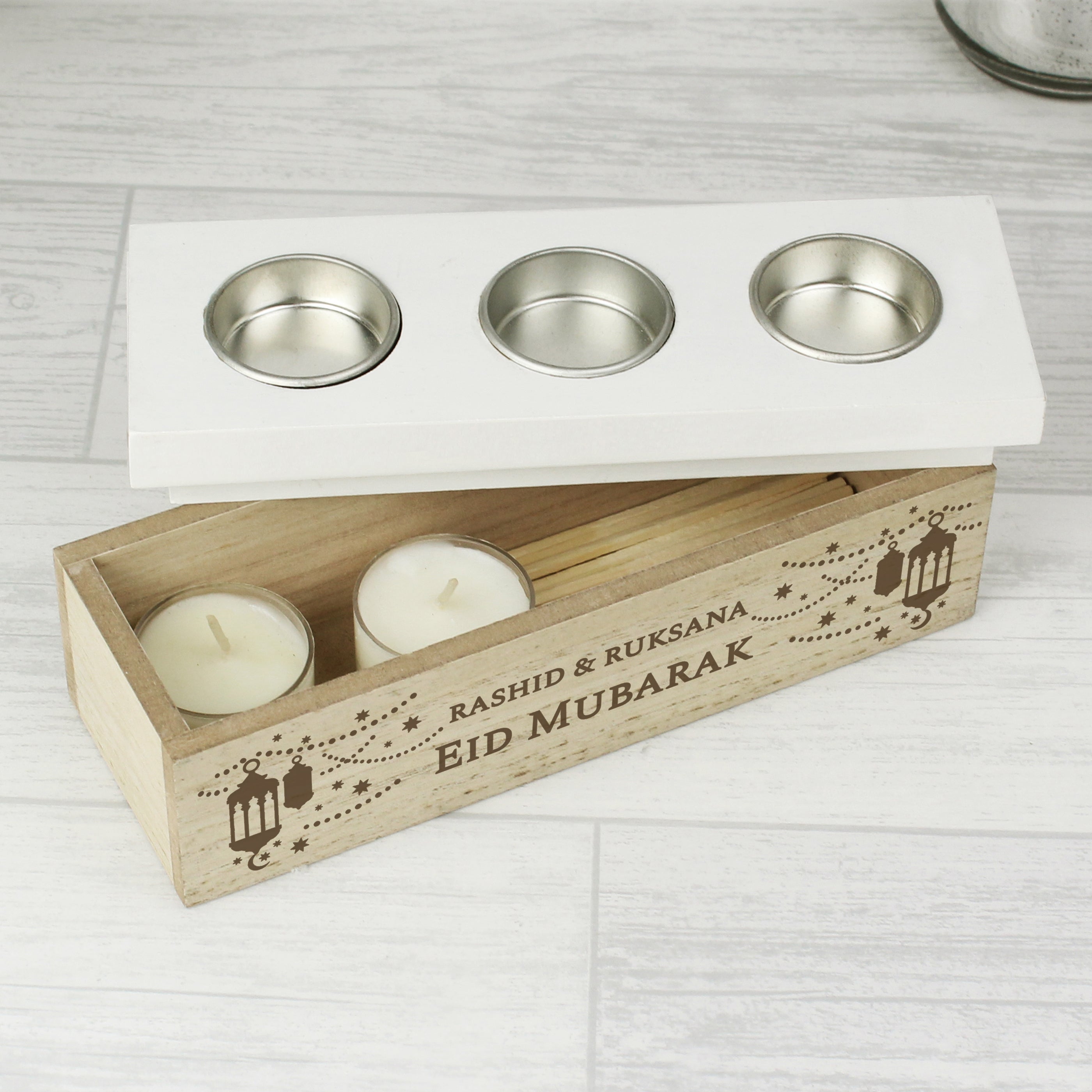 Personalised Eid and Ramadan Triple Tea Light Box