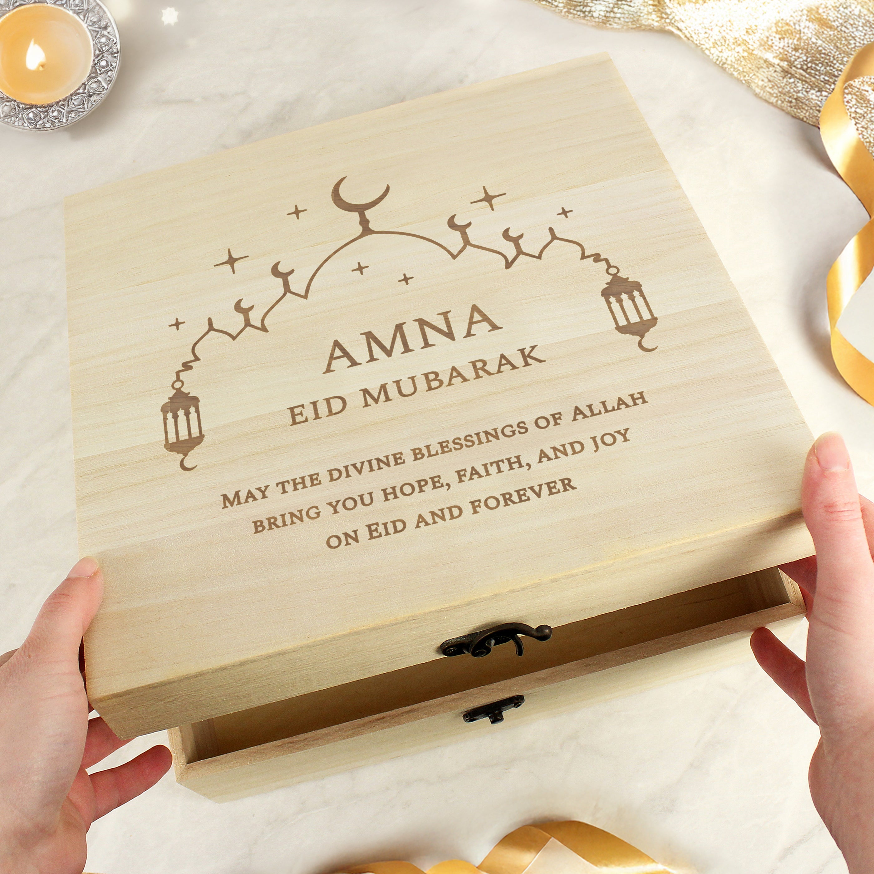 Personalised Eid and Ramadan Large Wooden Keepsake Box