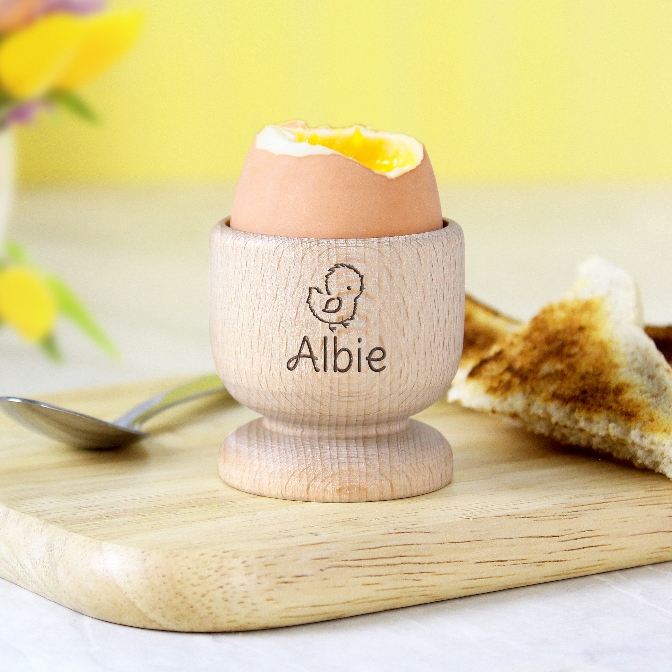 Personalised Chick Wooden Egg Cup