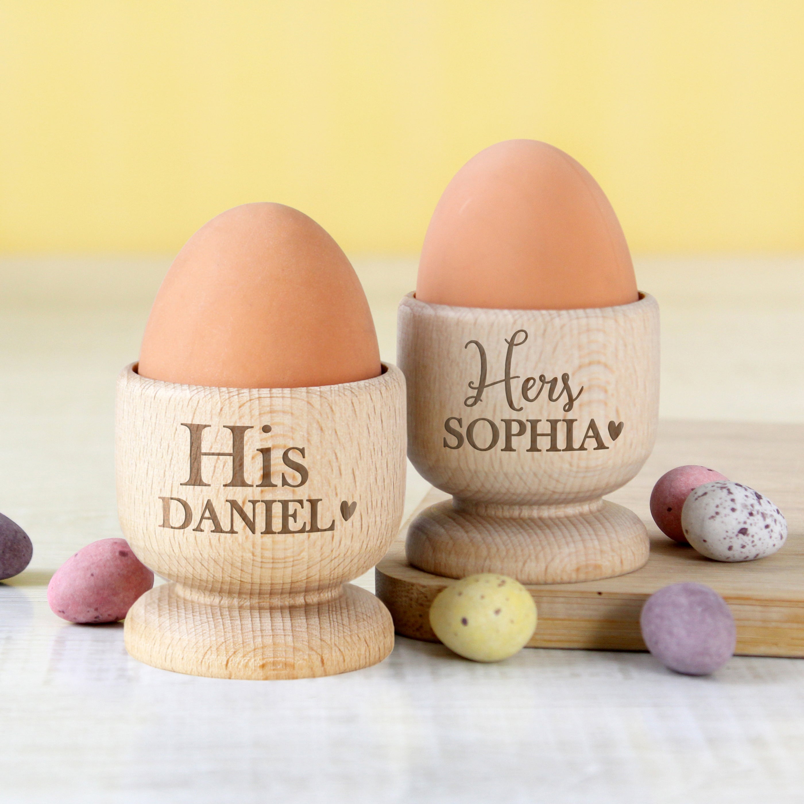 Personalised Couples Wooden Egg Cup Set