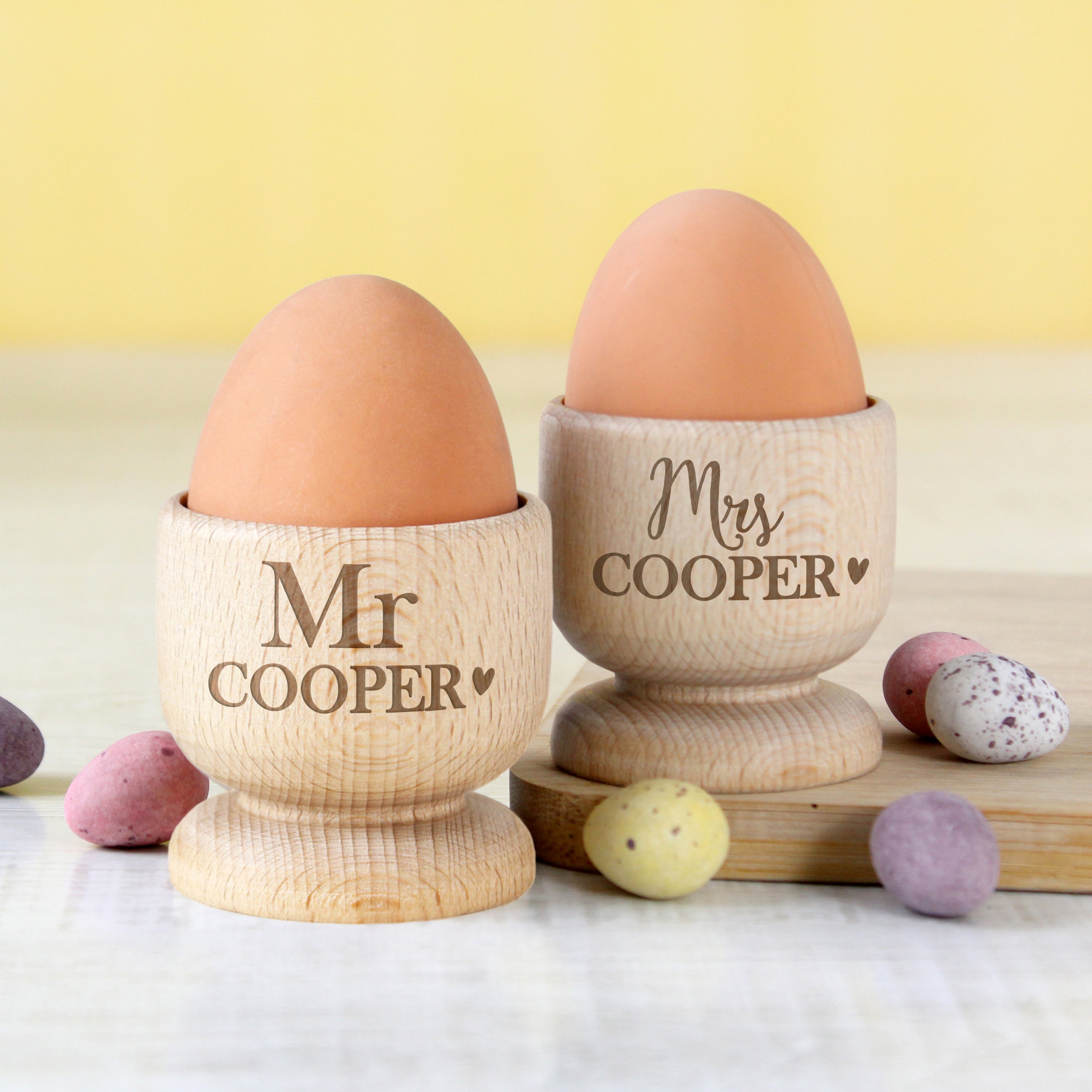 Personalised Couples Wooden Egg Cup Set