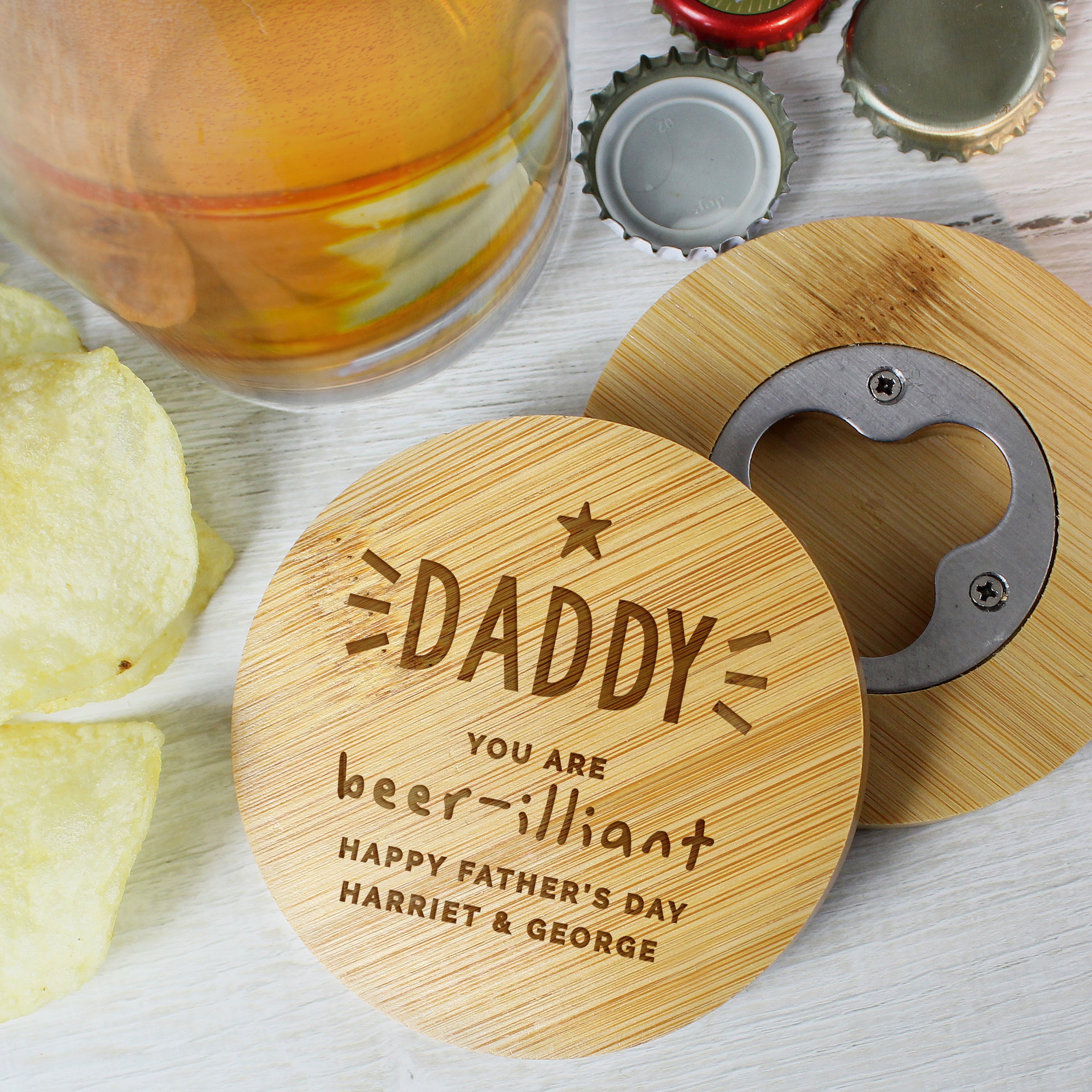 Personalised Star Bamboo Bottle Opener Coaster